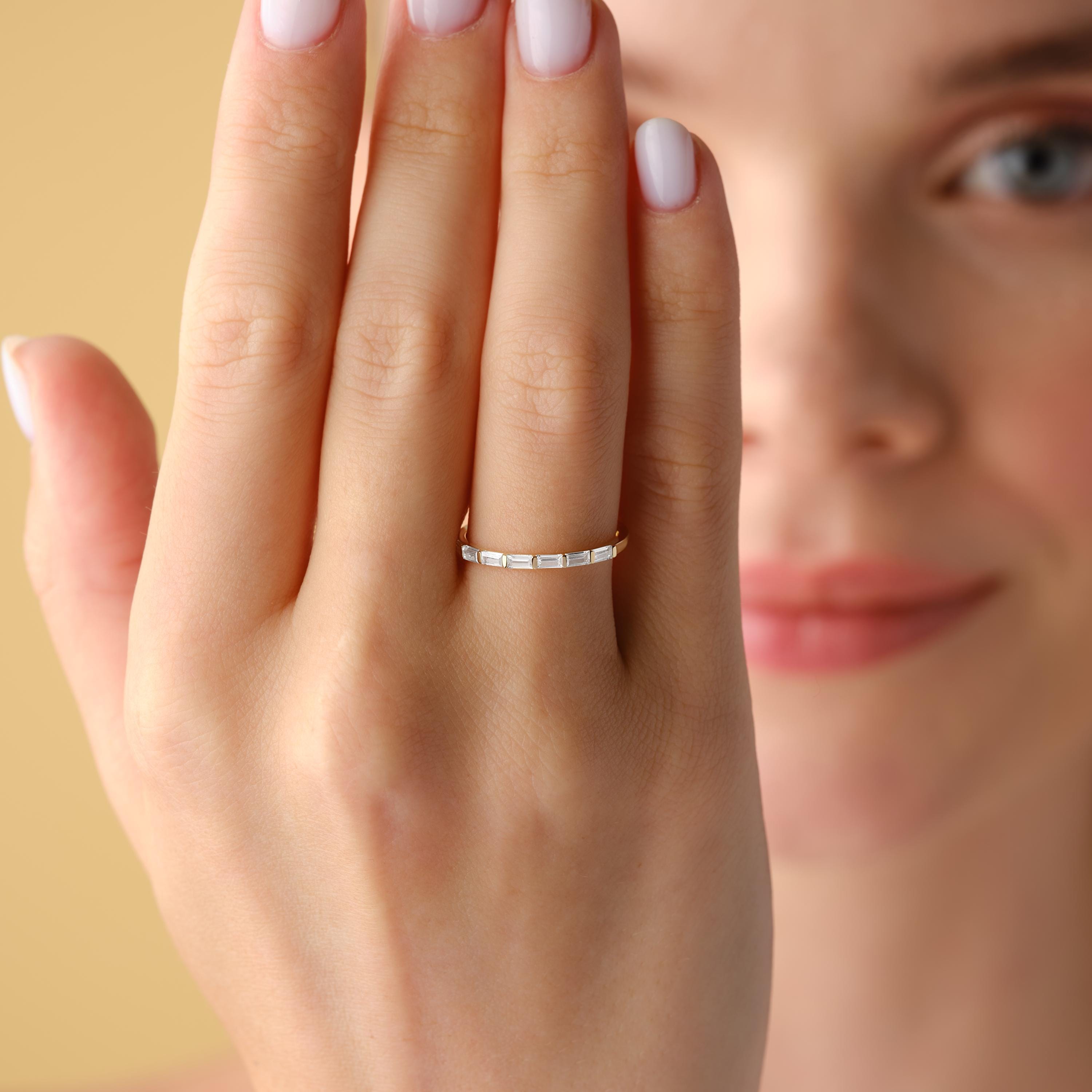 Baguette Wedding Band Solid Gold Diamond Ring