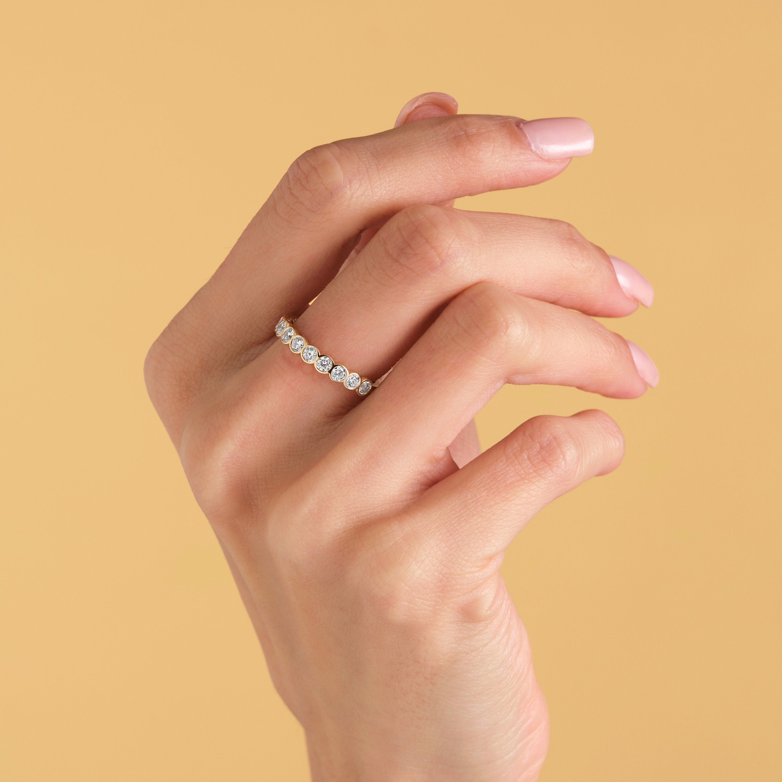 Bezel Engagement Ring Solid Gold Diamond Band