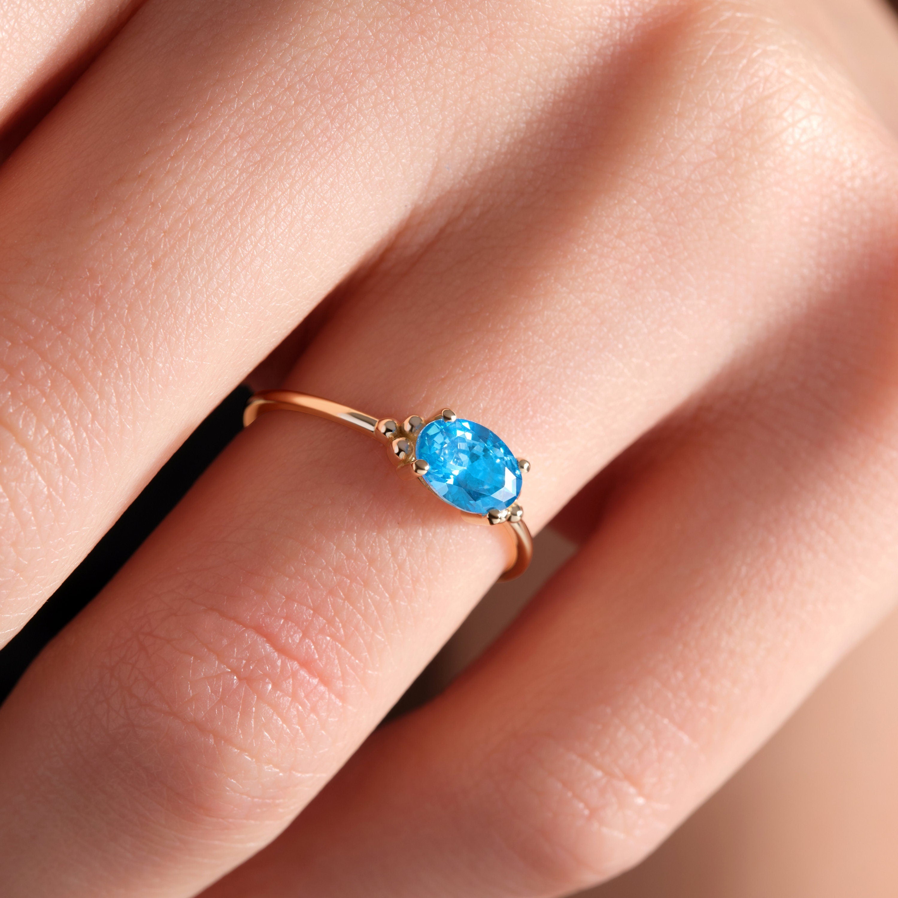 Delicate Oval Birthstone Solid Gold Ring