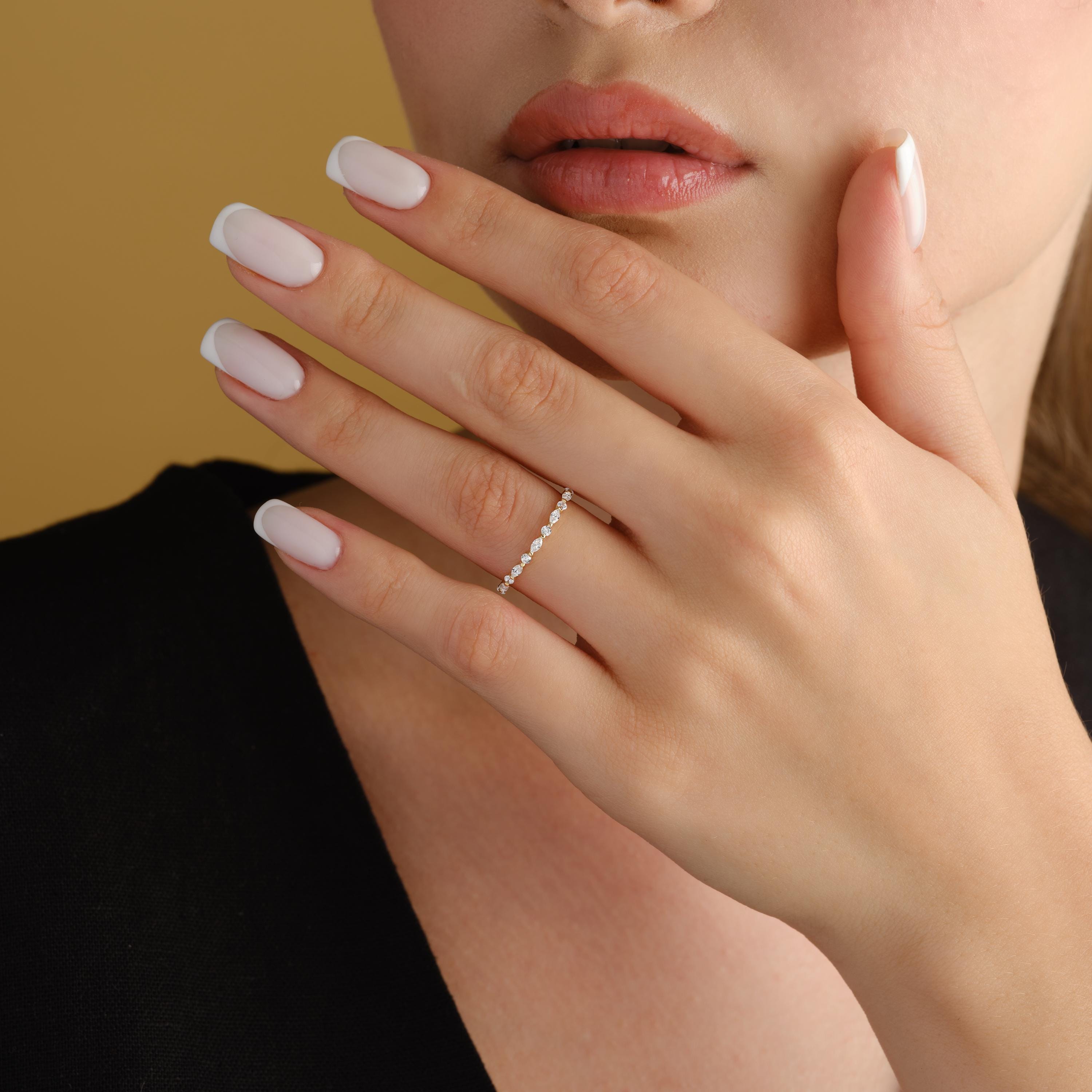 Minimalist Gold Ring With Marquise Diamond & Shared Prong Setting