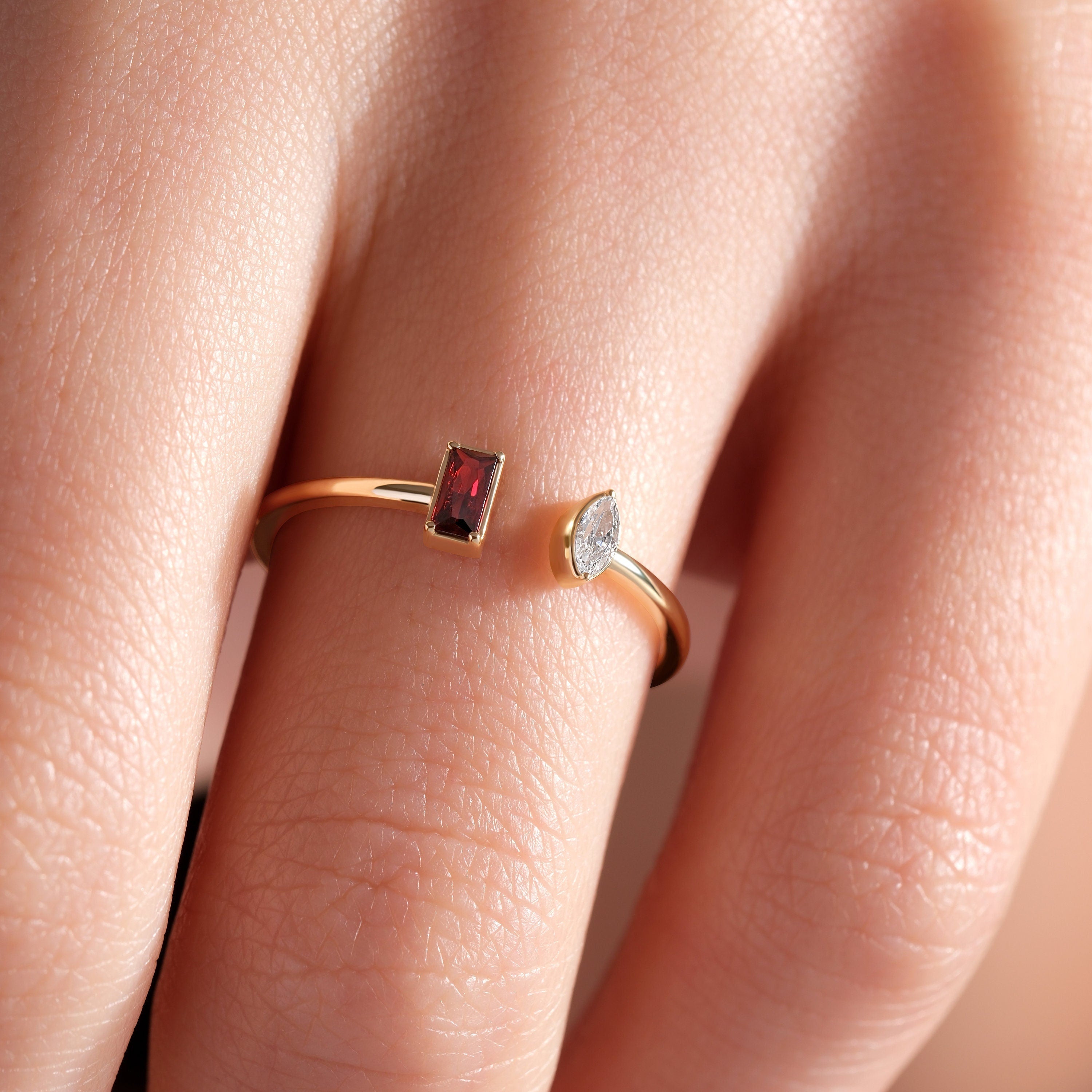 Solid Gold Minimalist Open Cuff Birthstone Ring