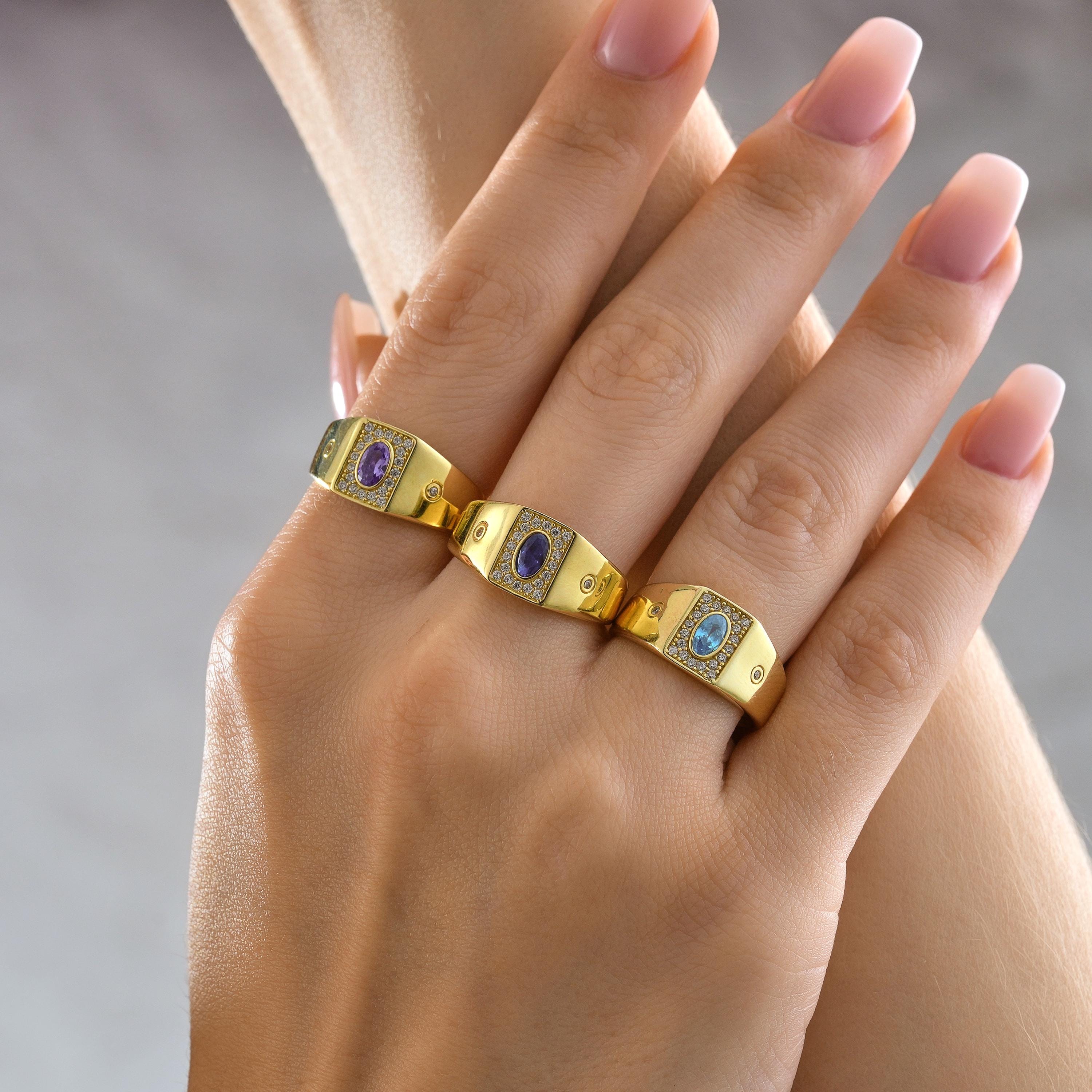Oval Aquamarine Ring Solid Gold Wide Band Pave Halo