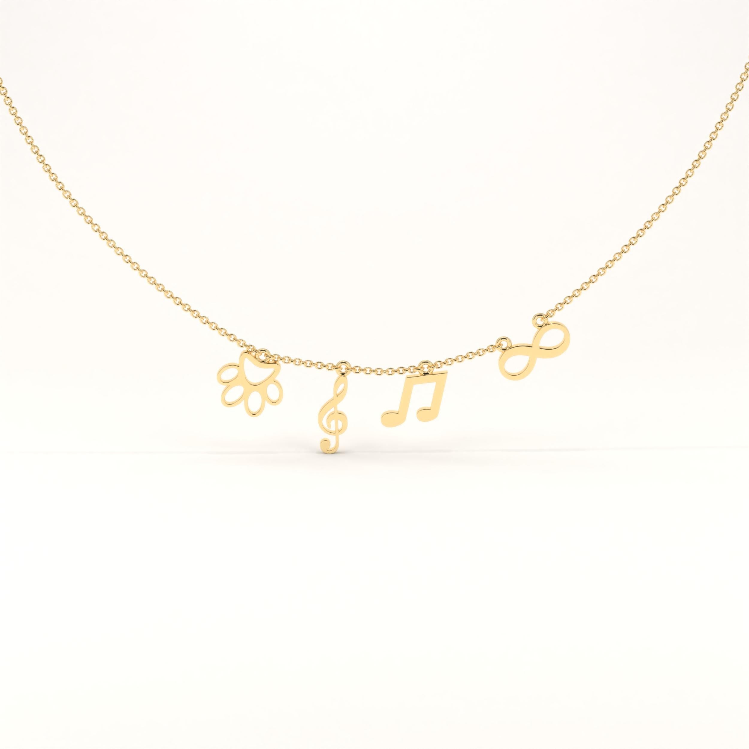 Gold Charm Necklace Customizable Paw Music Infinity