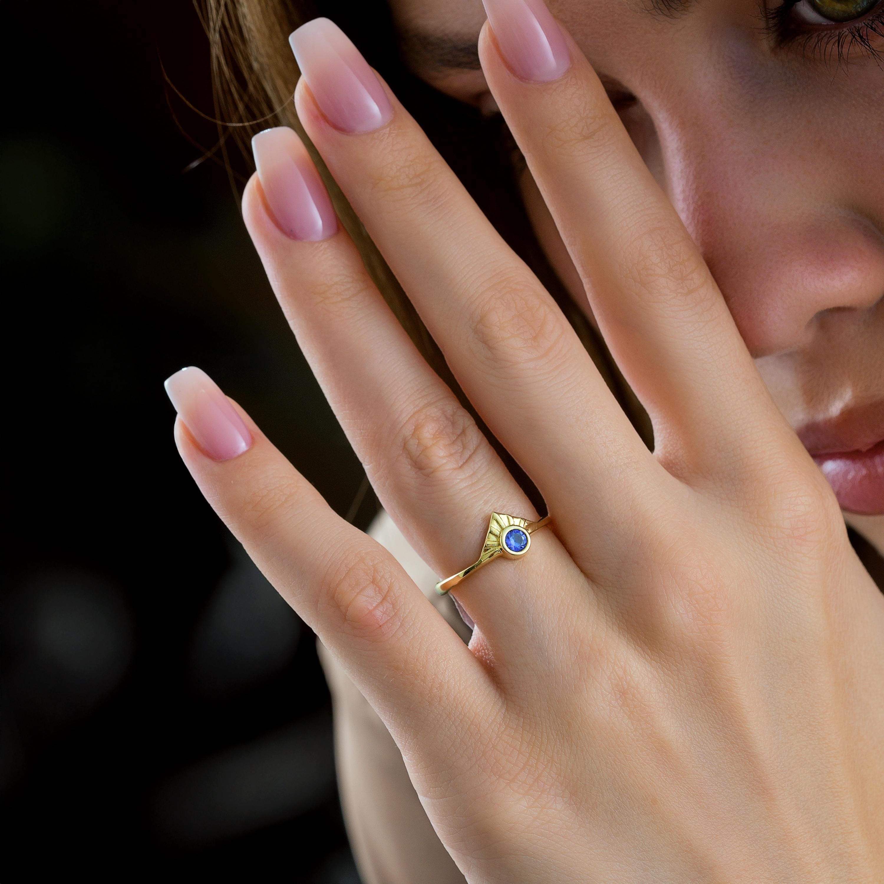 Gold Bezel Sapphire Ring Custom Birthstone Jewelry