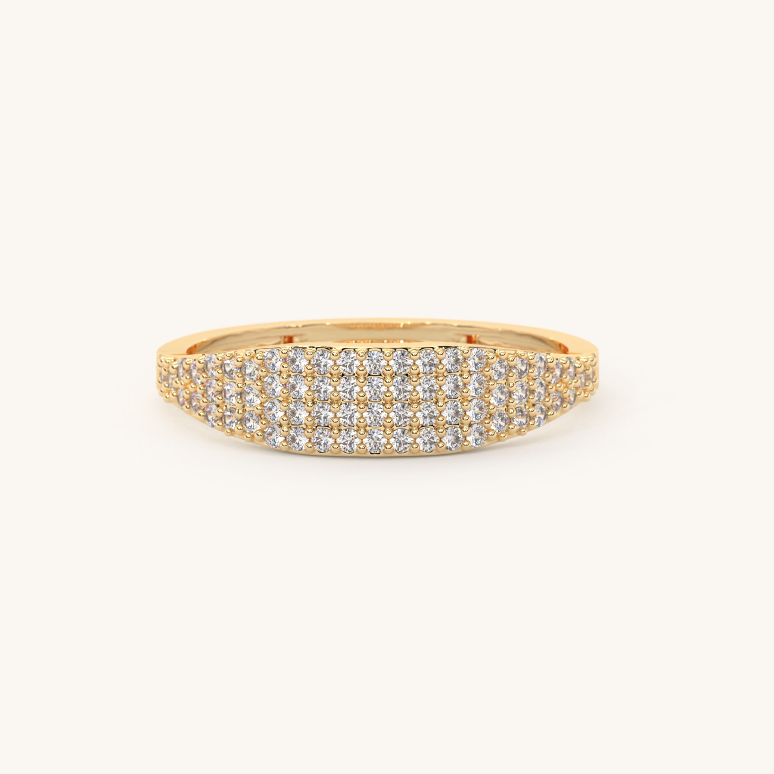 Pave Diamond Solid Gold Delicate Sparkling Band