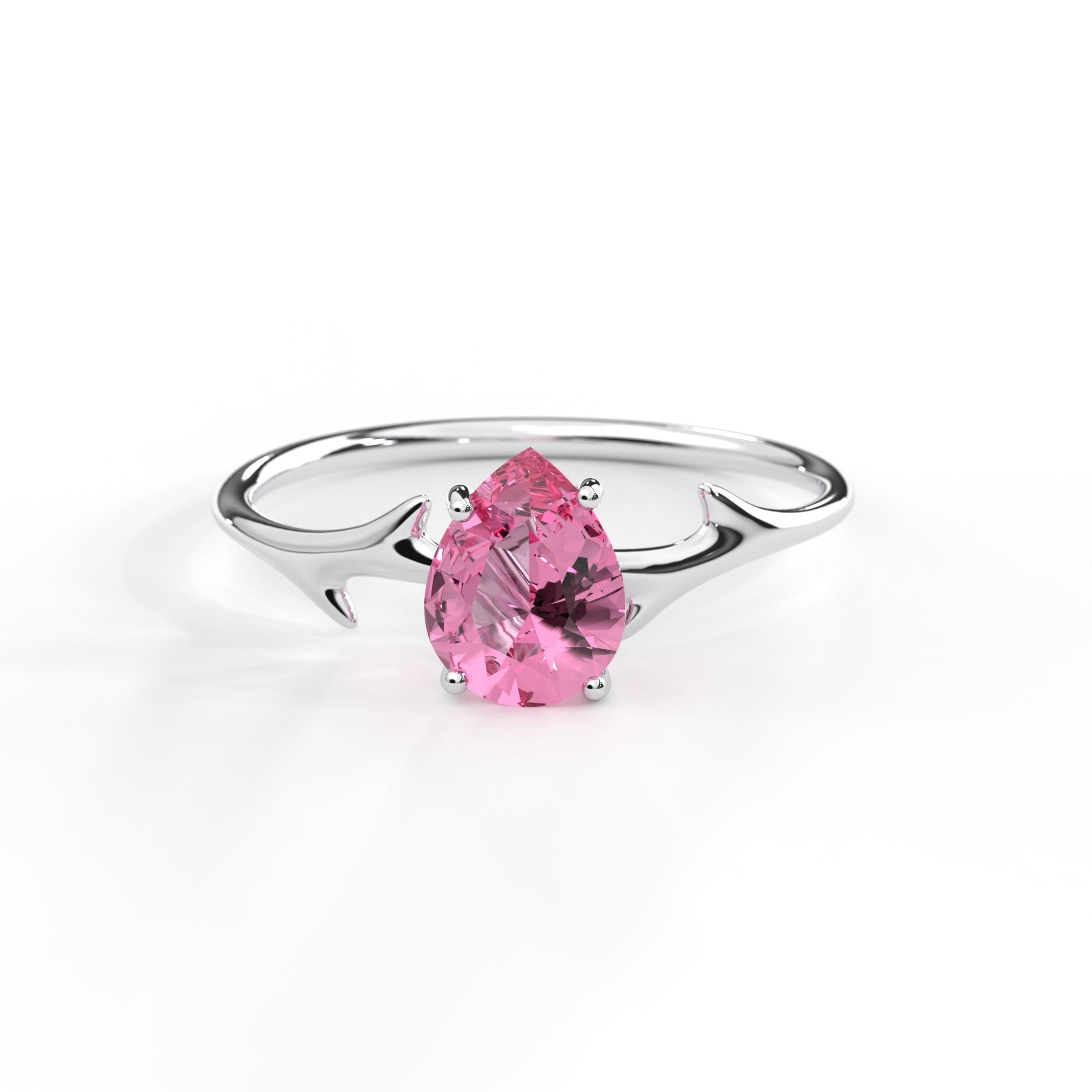 Pear Shaped Pink Ring Solid Gold Twig Style