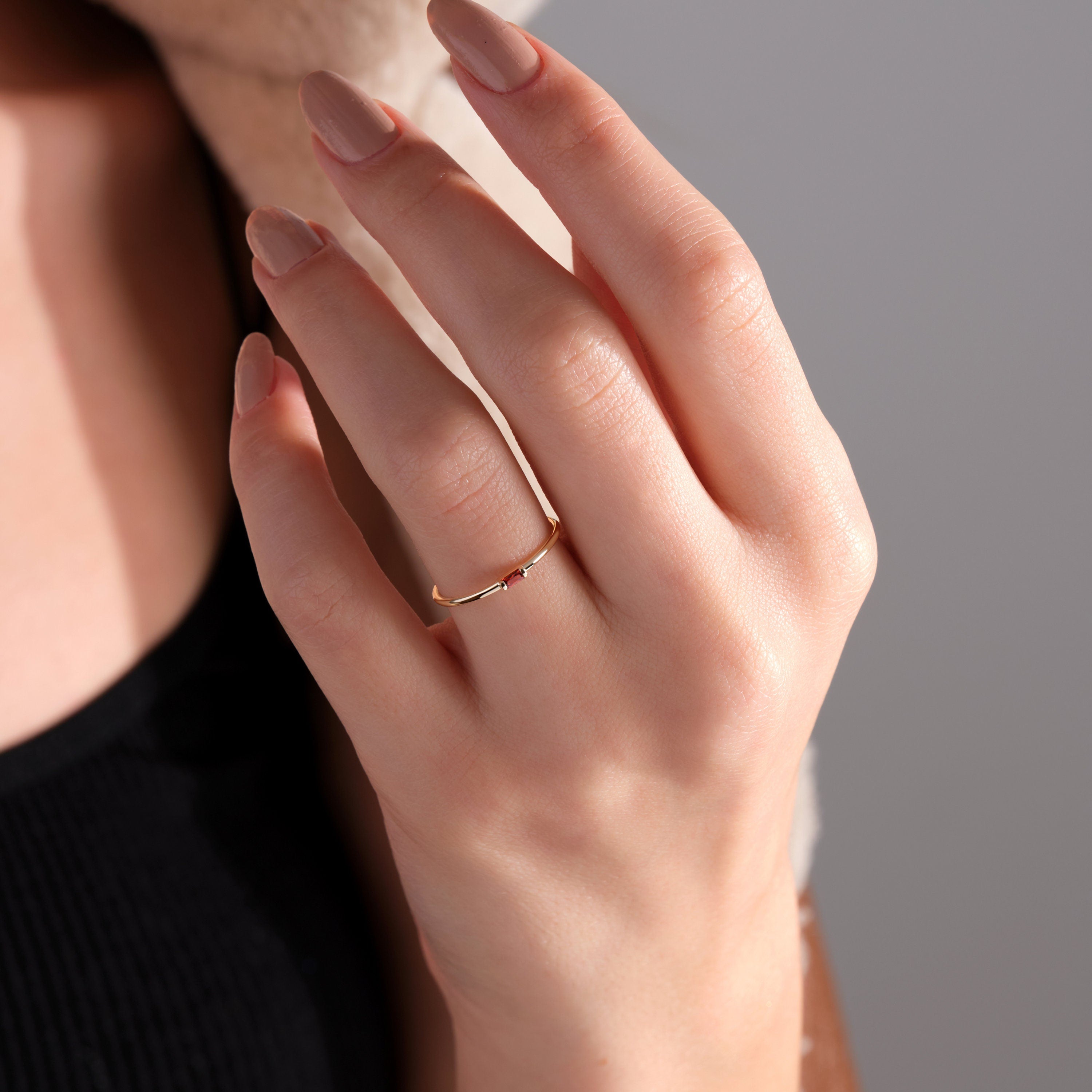 Garnet Birthstone Ring Personalized Solid Gold Band