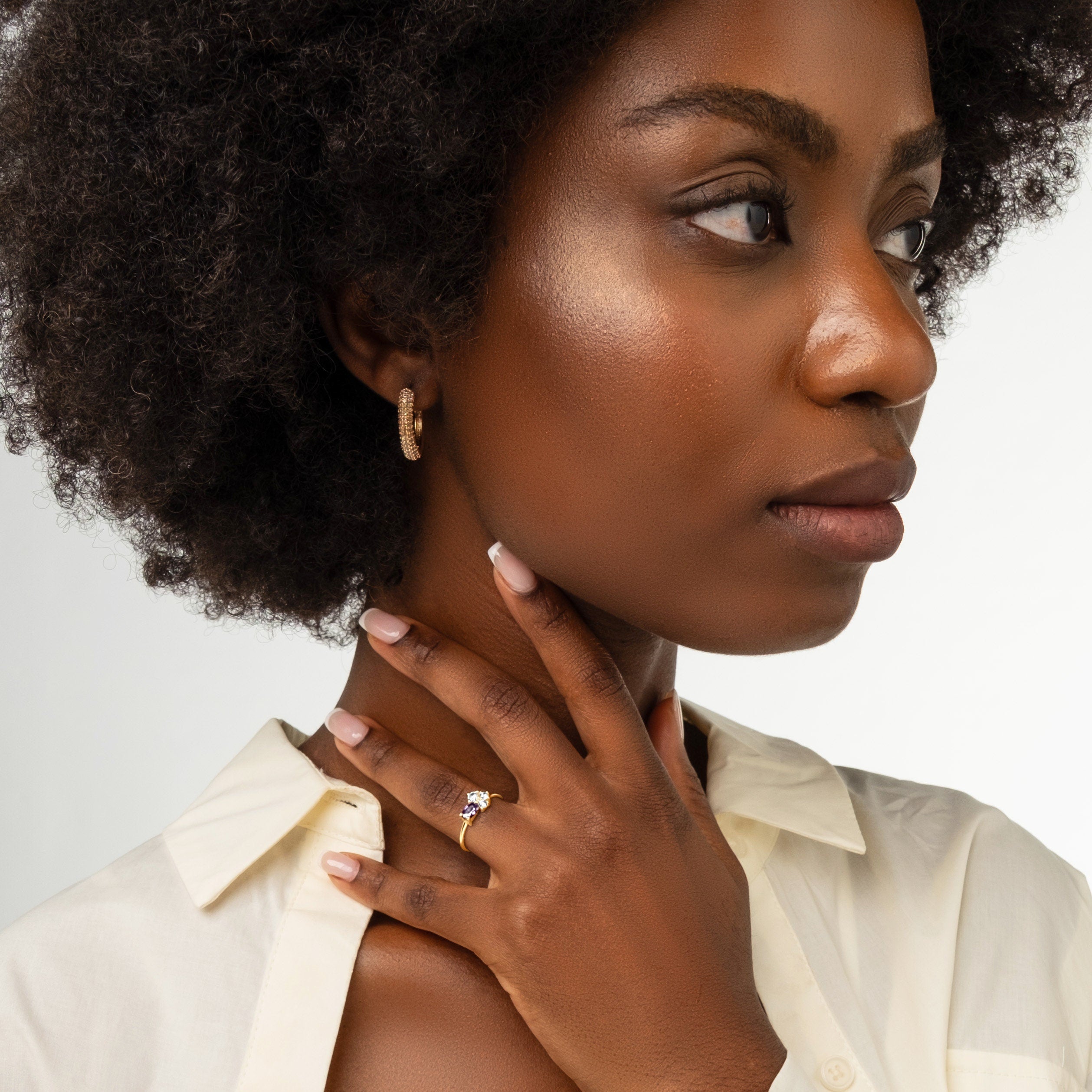 Birthstone Cluster Ring Solid Gold Oval Diamond