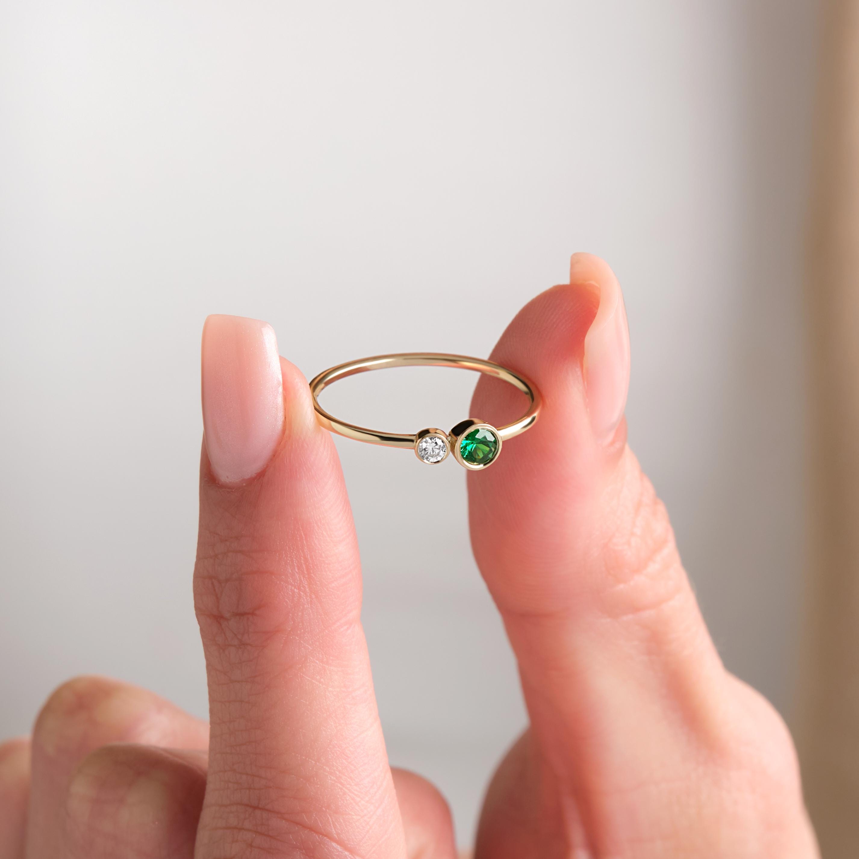 Two Stone Bezel Set Custom Birthstone Ring