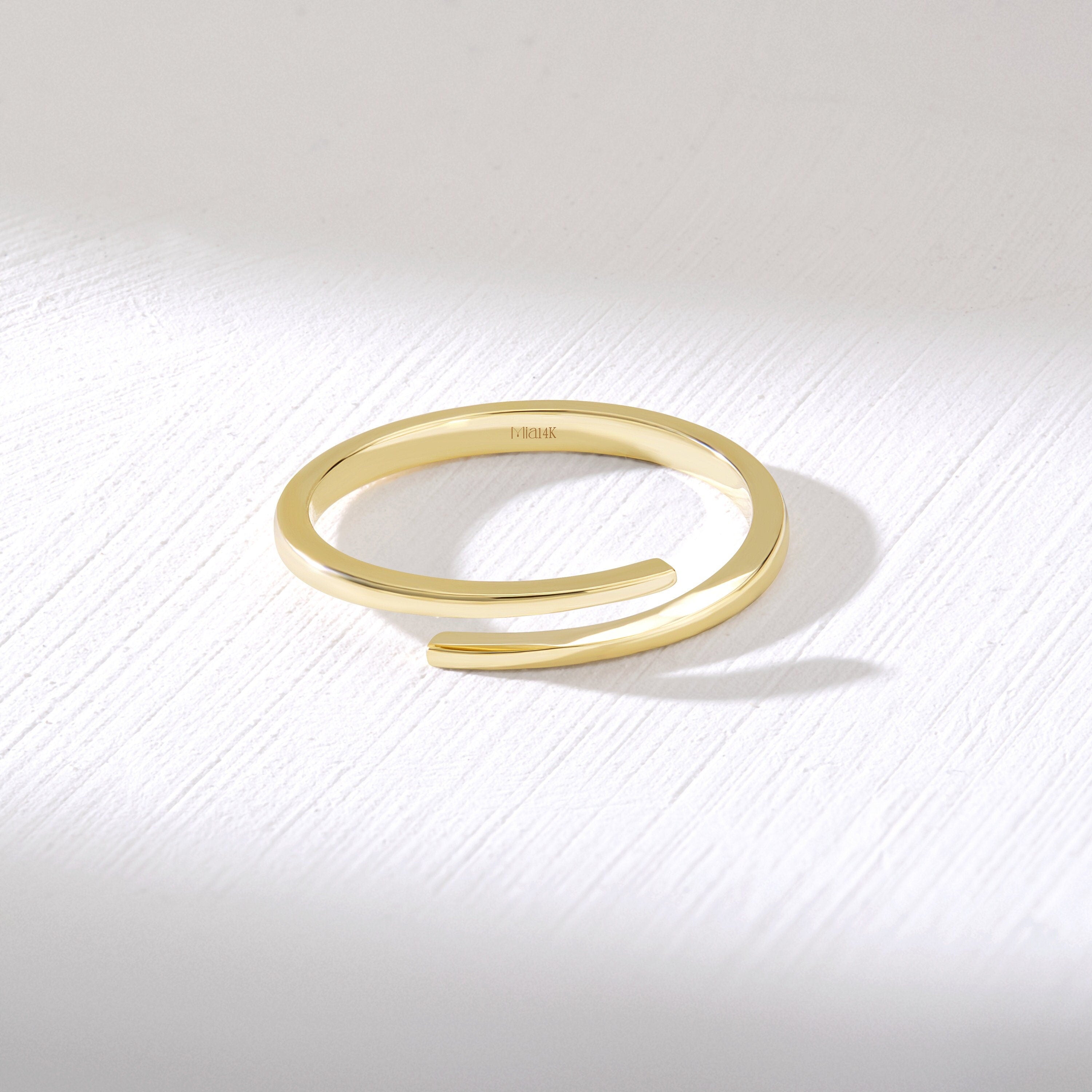 14K Gold Spiral Ring Solid Gold Cuff Band