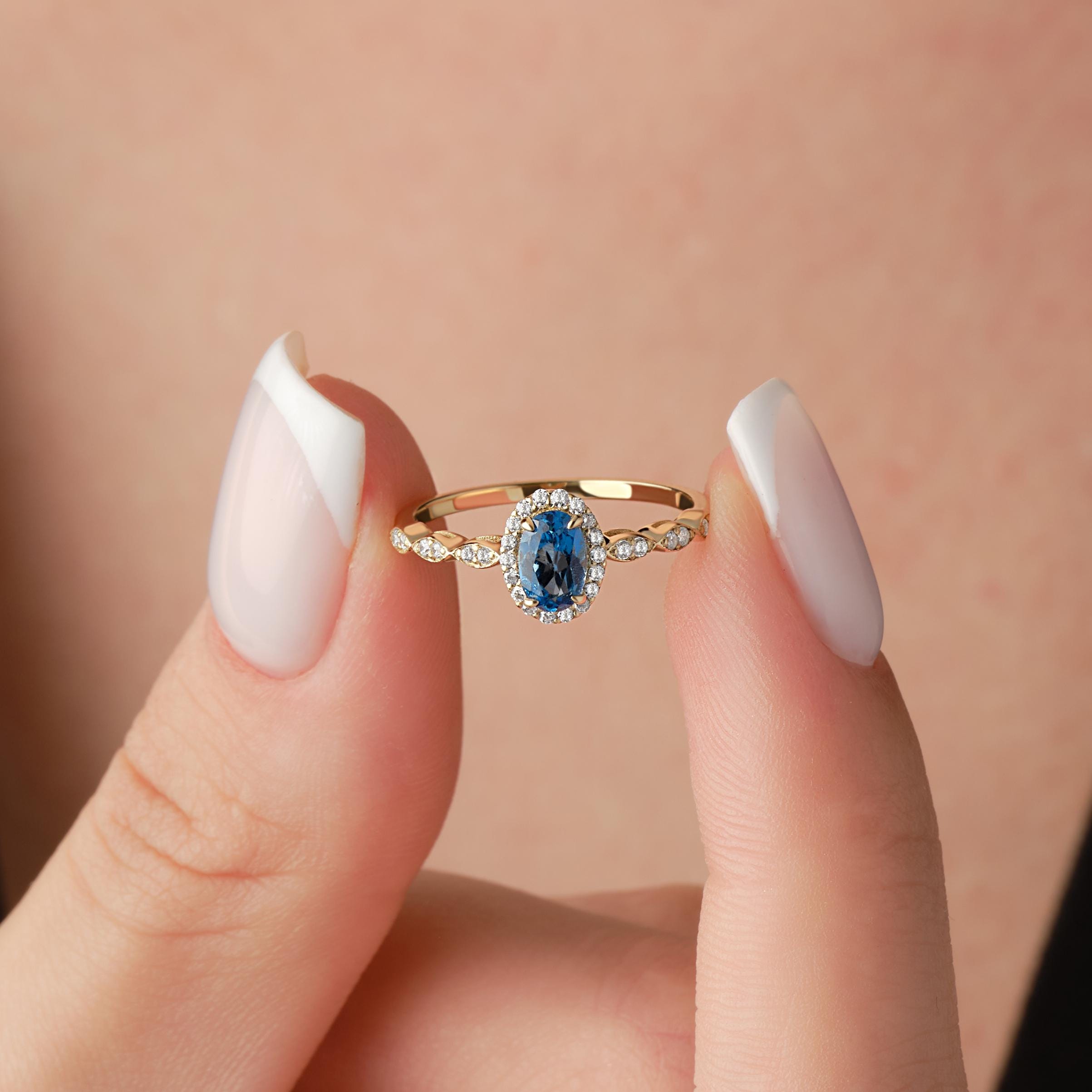 Solid Gold Blue Topaz Engagement Ring
