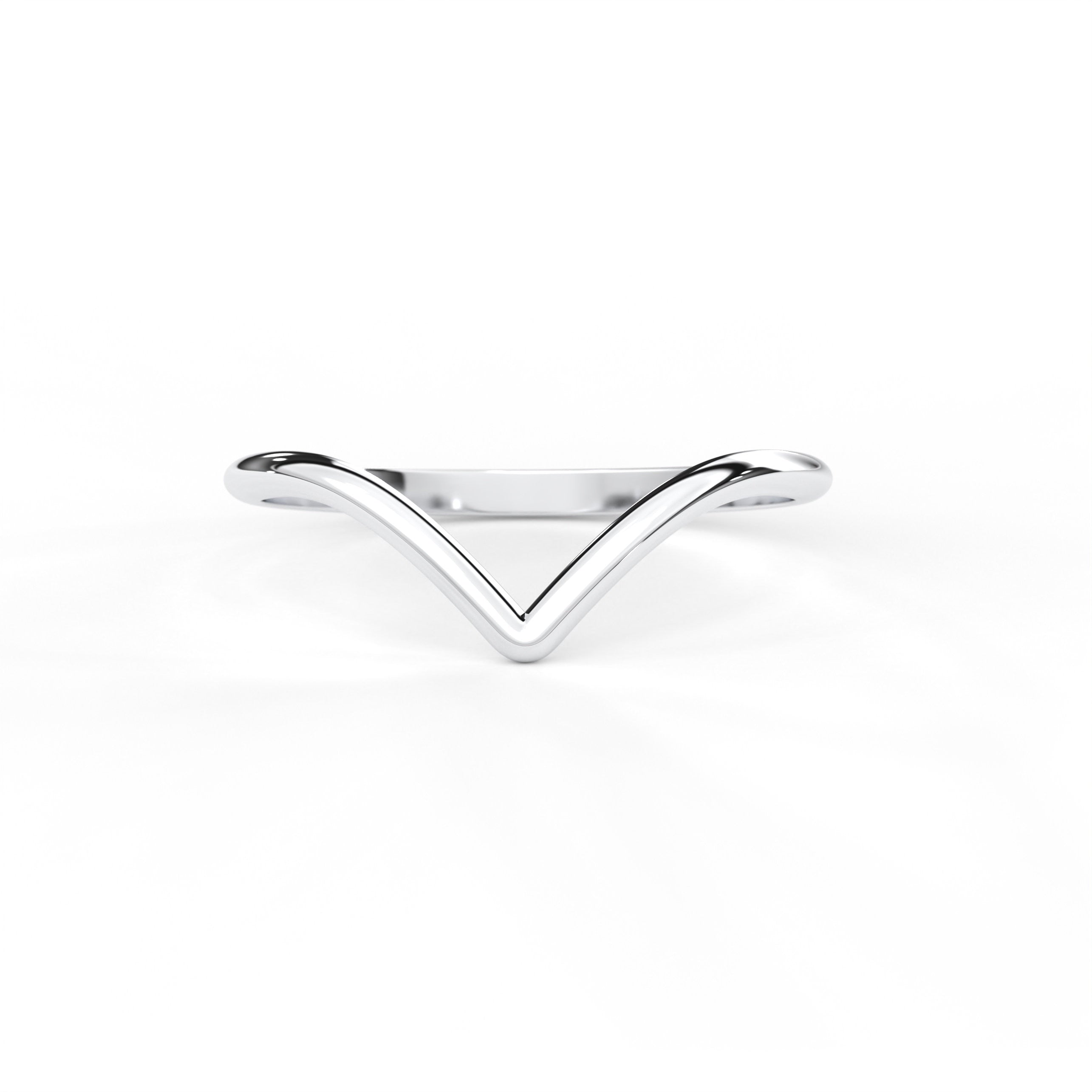 Embrace a modern and stylish look with our solid white Gold V-Shaped Stacking Ring. Its shiny gold material and clean V shape give it a cool and straightforward style that effortlessly complements any outfit.