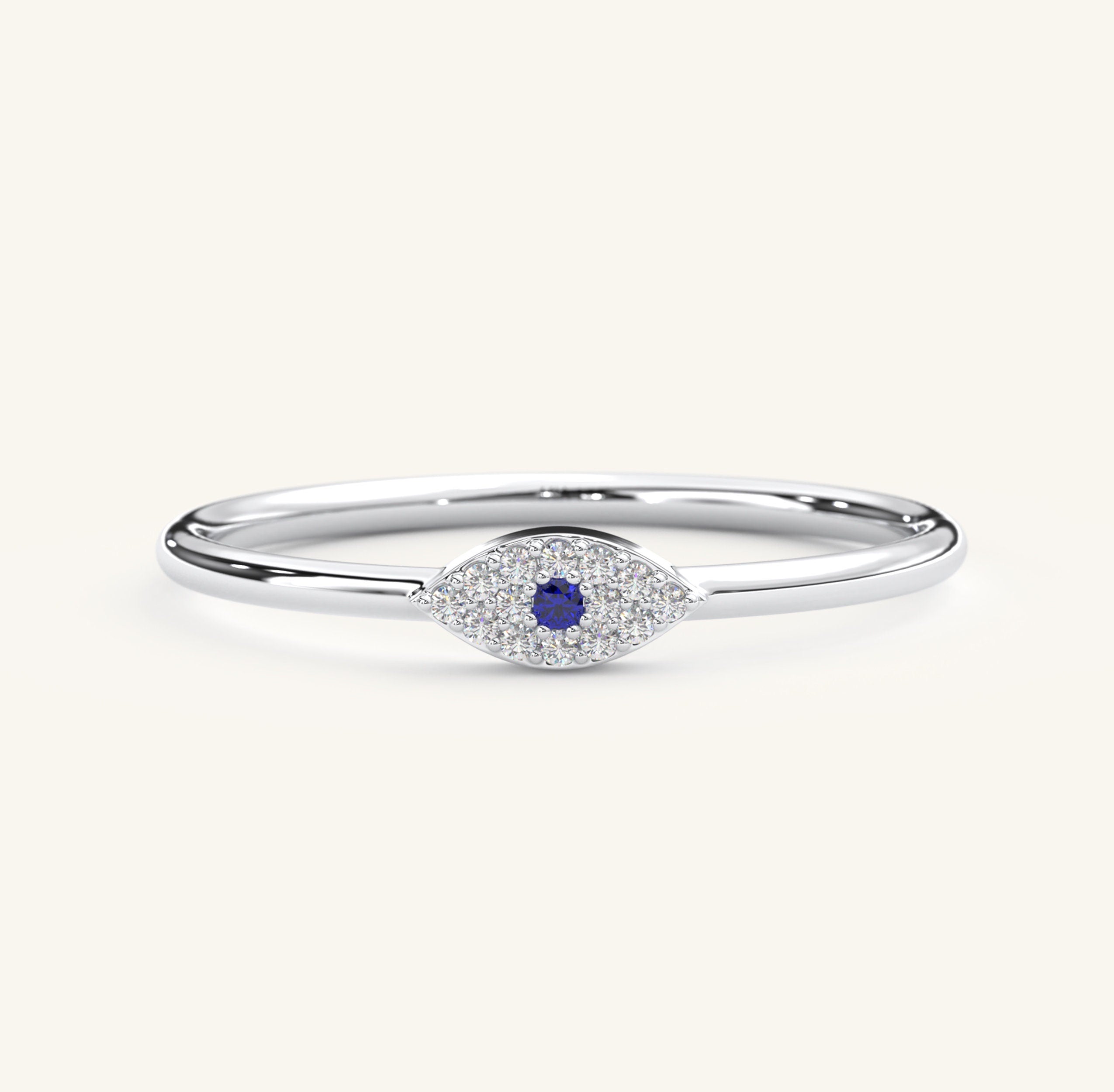 Blue Sapphire Evil Eye Ring Stackable Gold