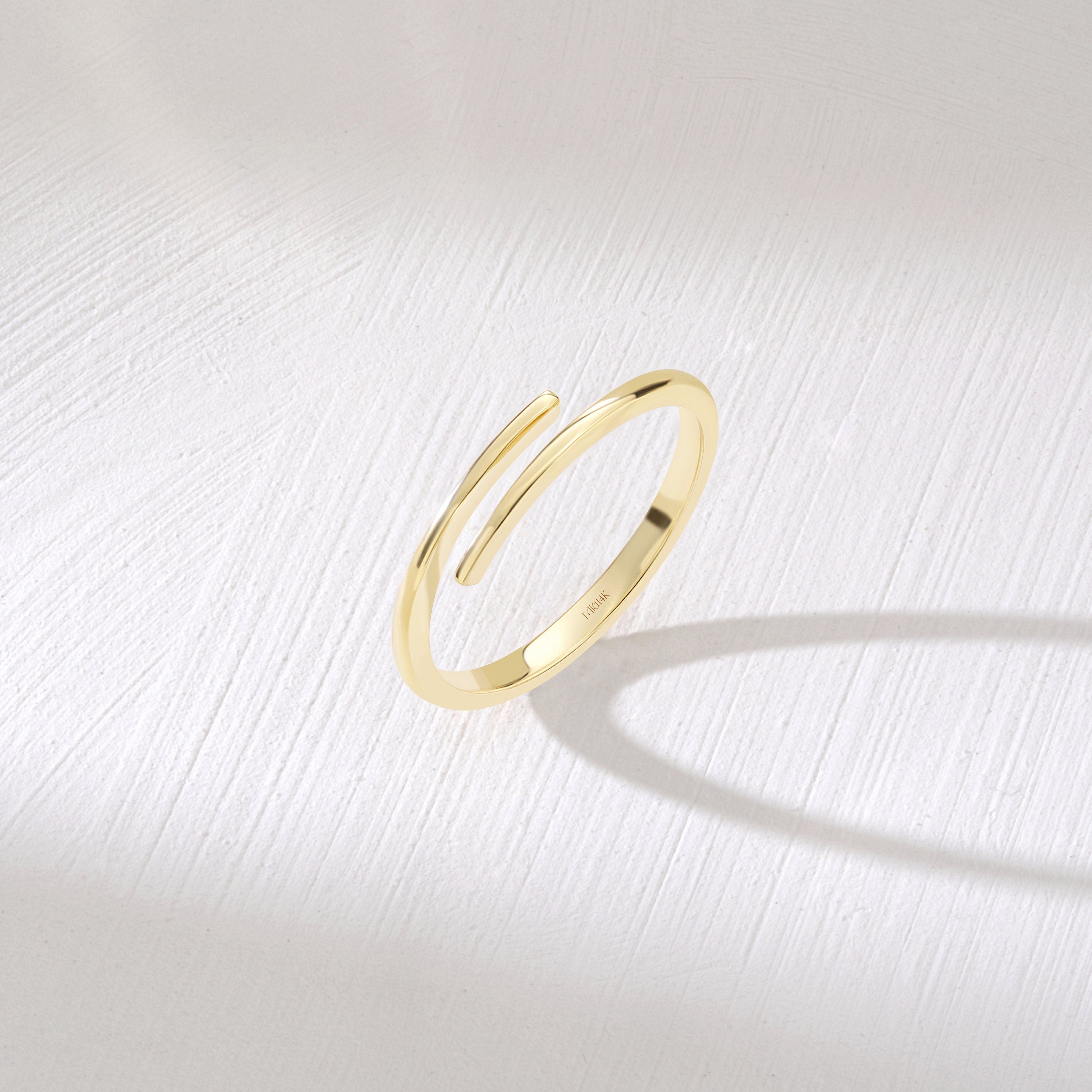 14K Gold Spiral Ring Solid Gold Cuff Band