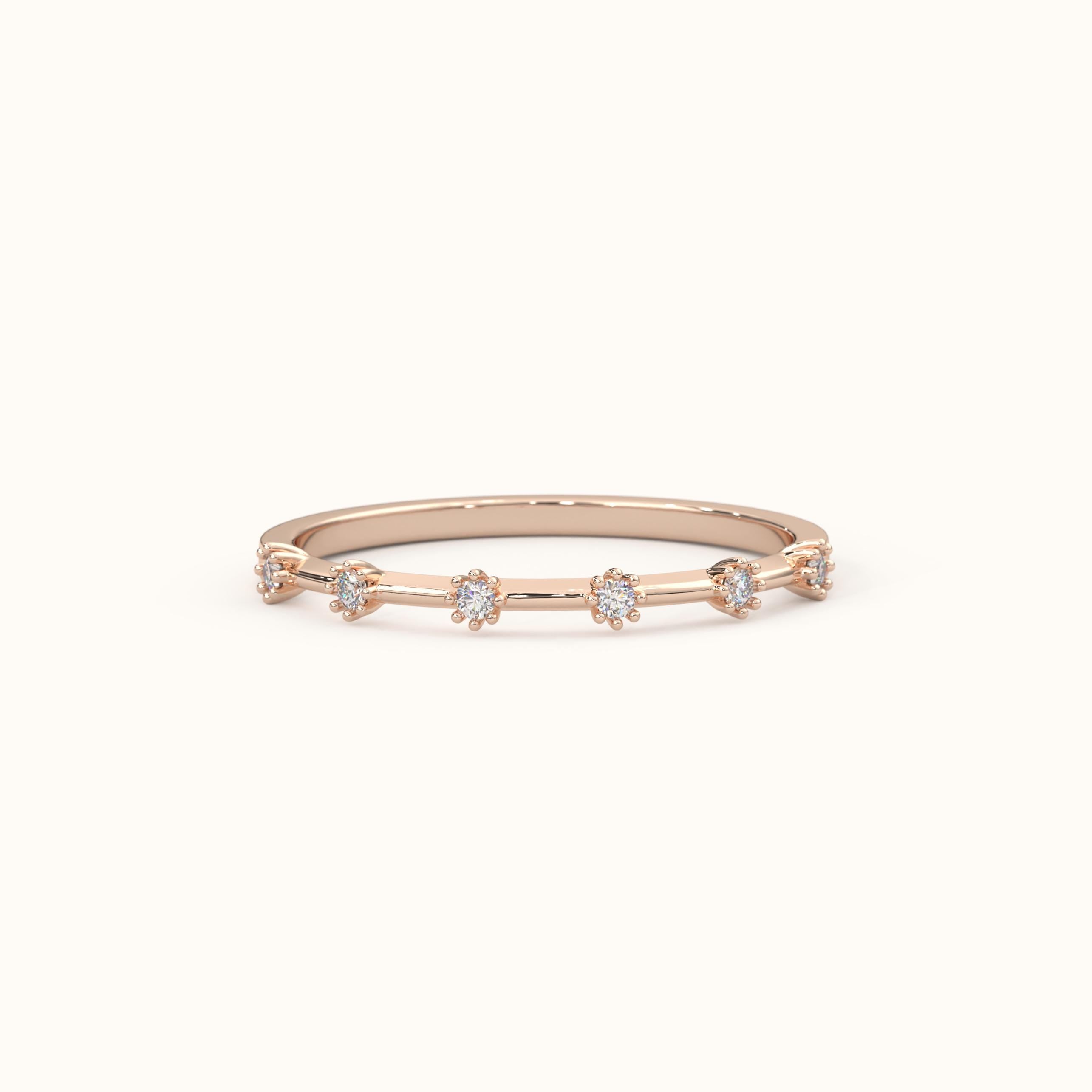14k Gold Stacking Ring Dainty Diamond Band