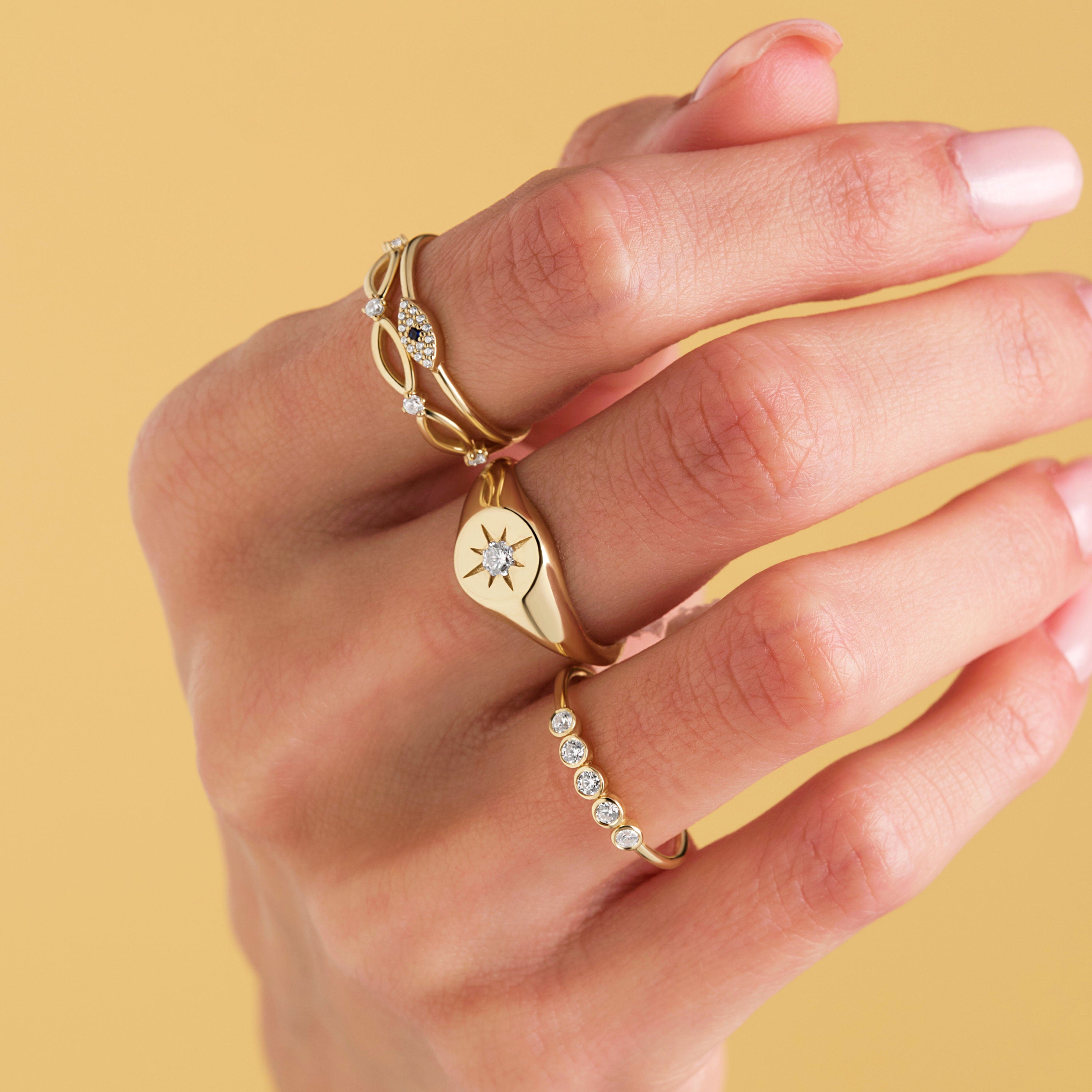 Blue Sapphire Evil Eye Ring Stackable Gold