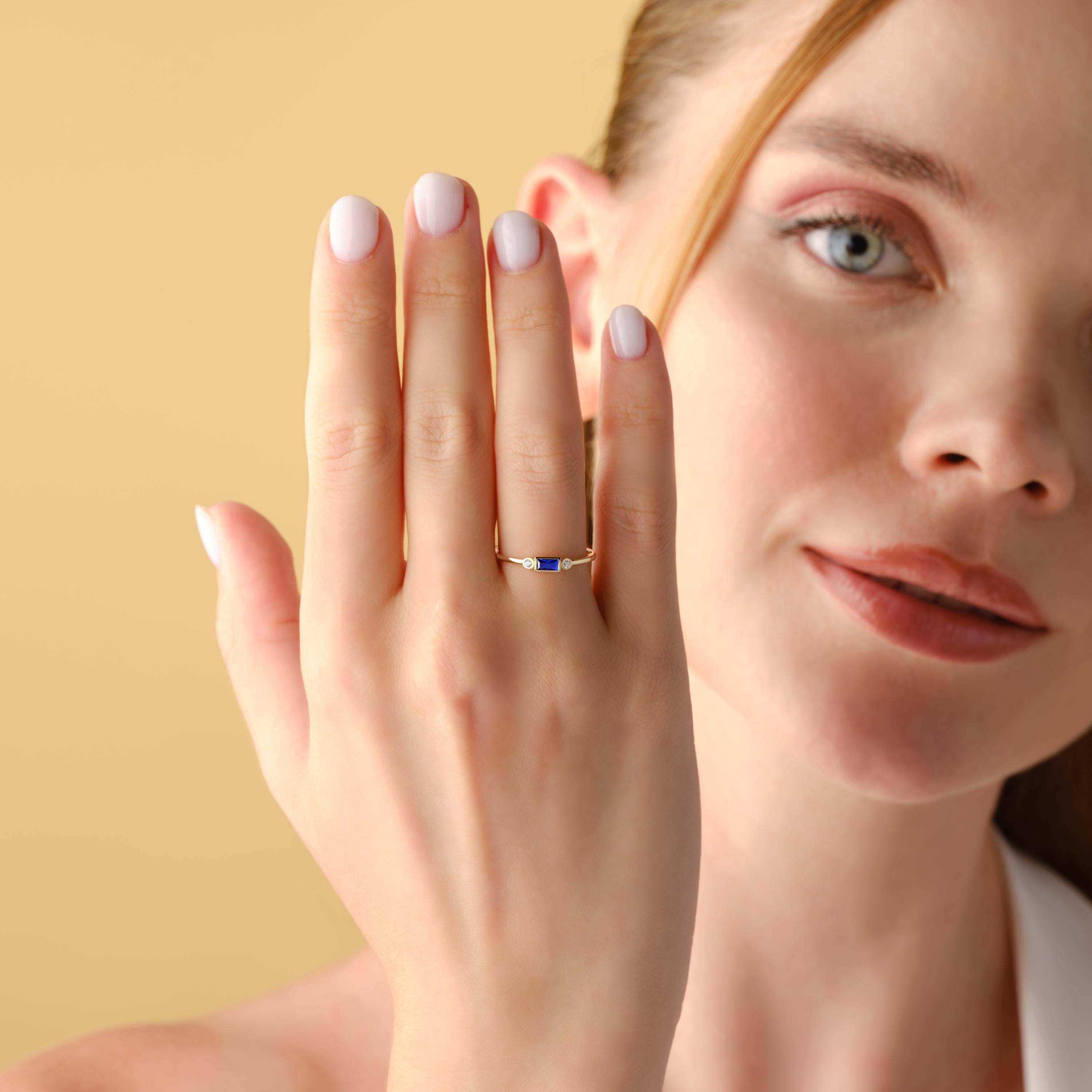 Bezel Sapphire Ring Dainty Blue Birthstone