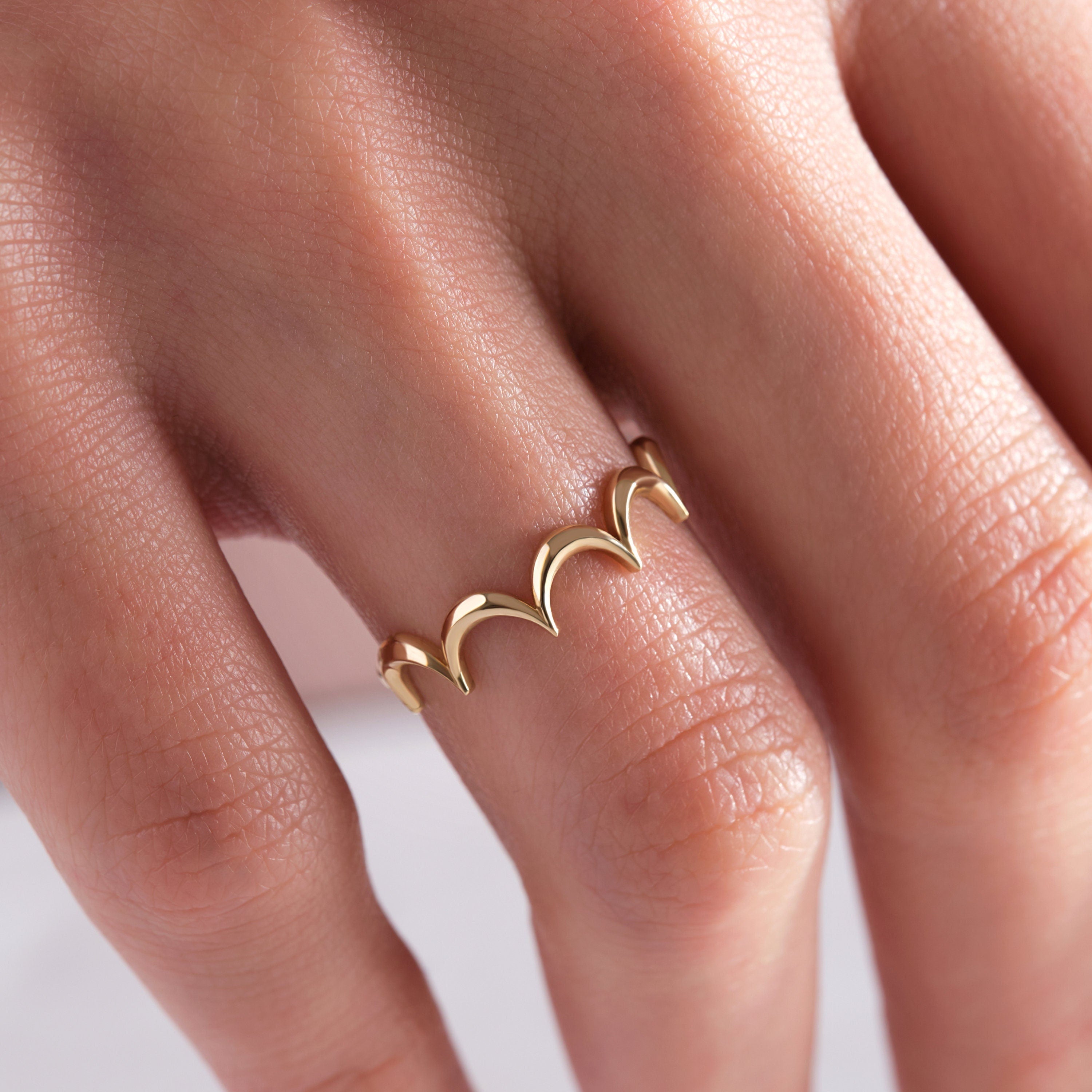 Gold Crown Ring Minimalist Solid Gold Band