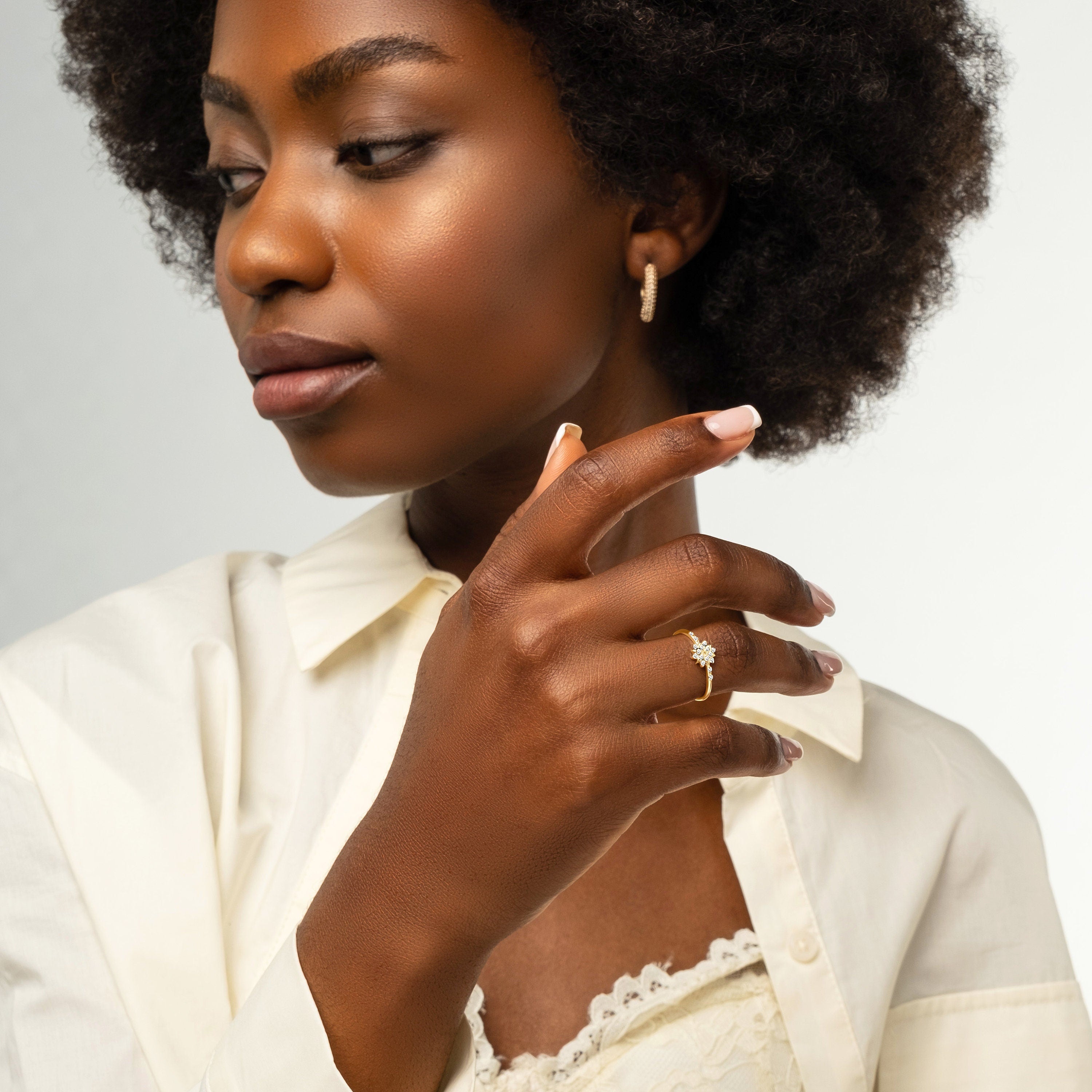 Dainty Diamond Engagement Solid Gold Ring