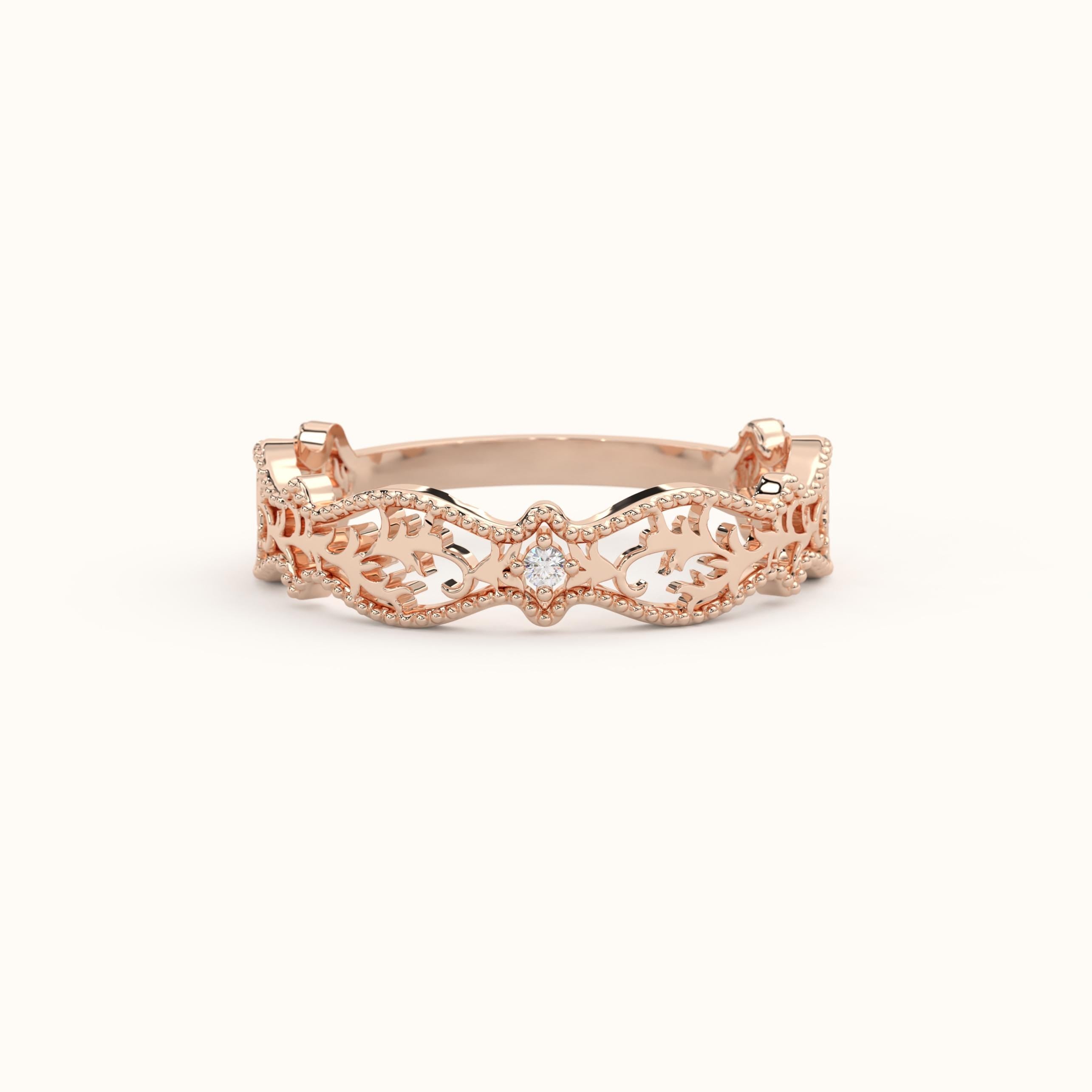 Victorian Filigree Ring Solid Gold Ornate Band