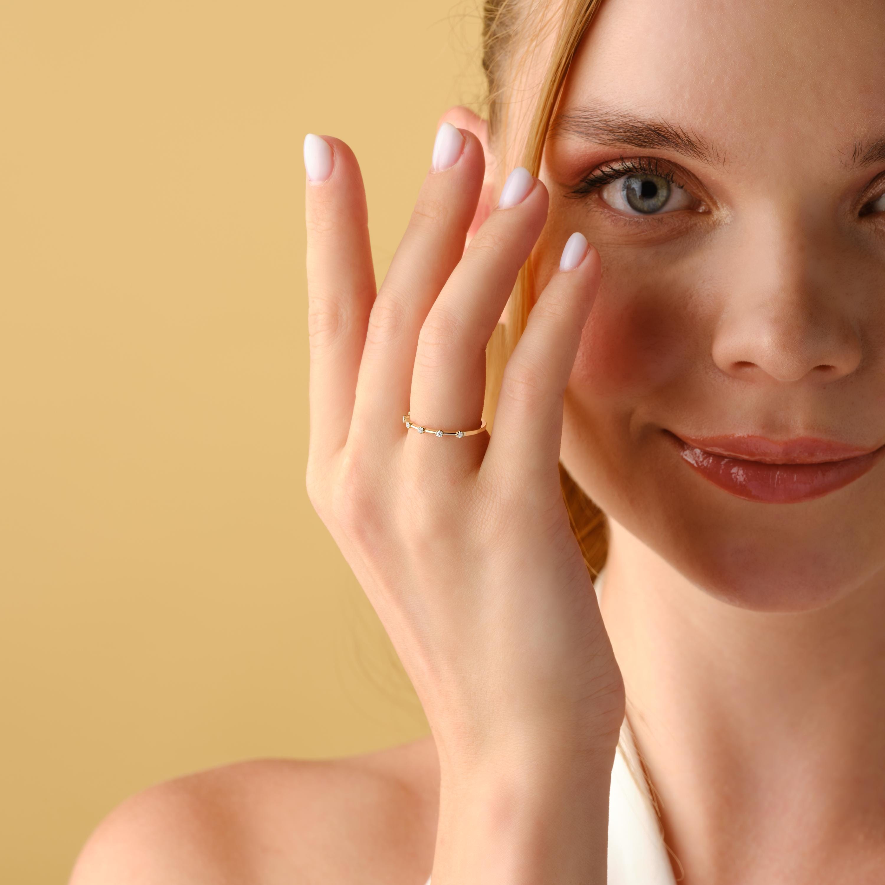 14k Gold Stacking Ring Dainty Diamond Band