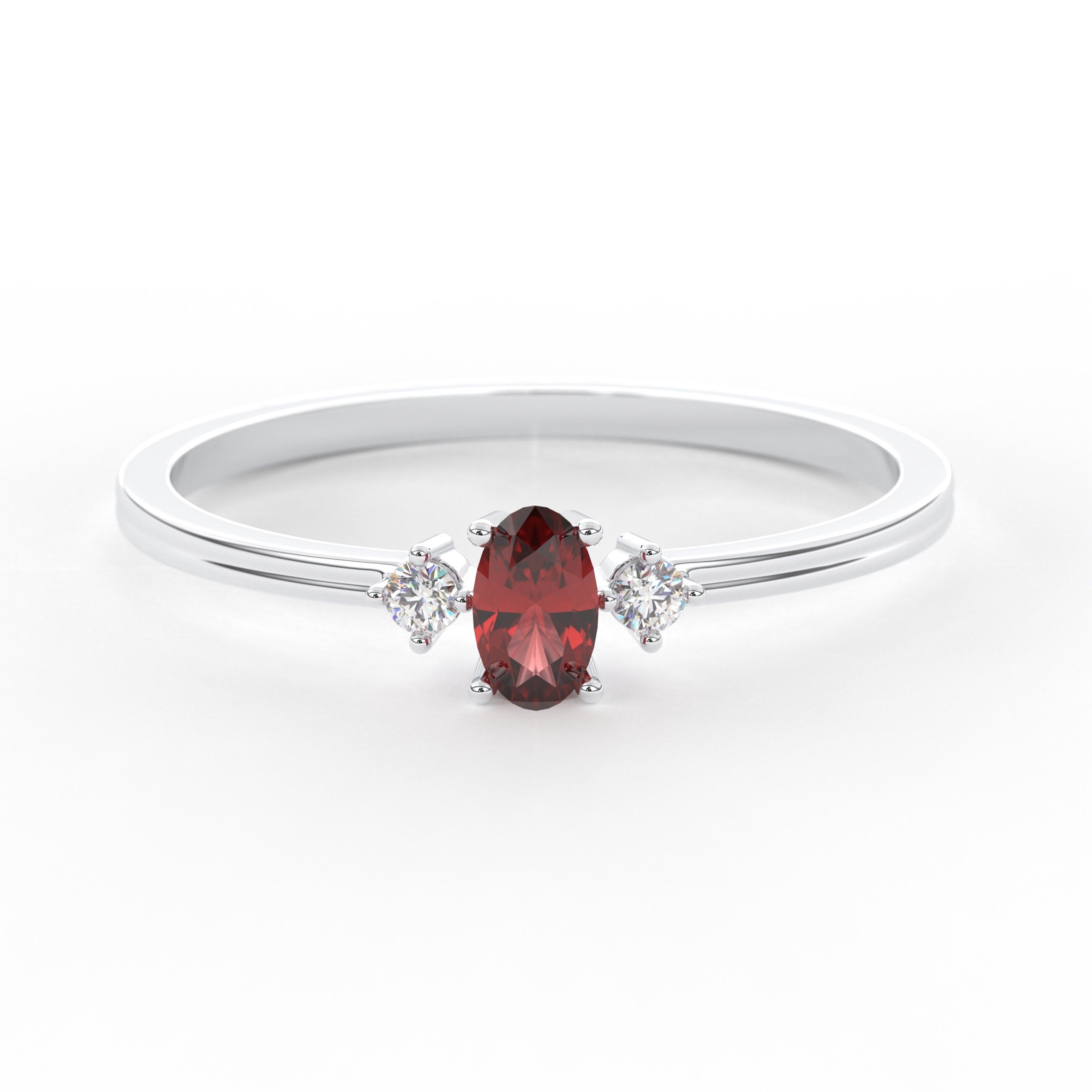 14k Gold Birthstone Ring Handcrafted Bridal Garnet Oval