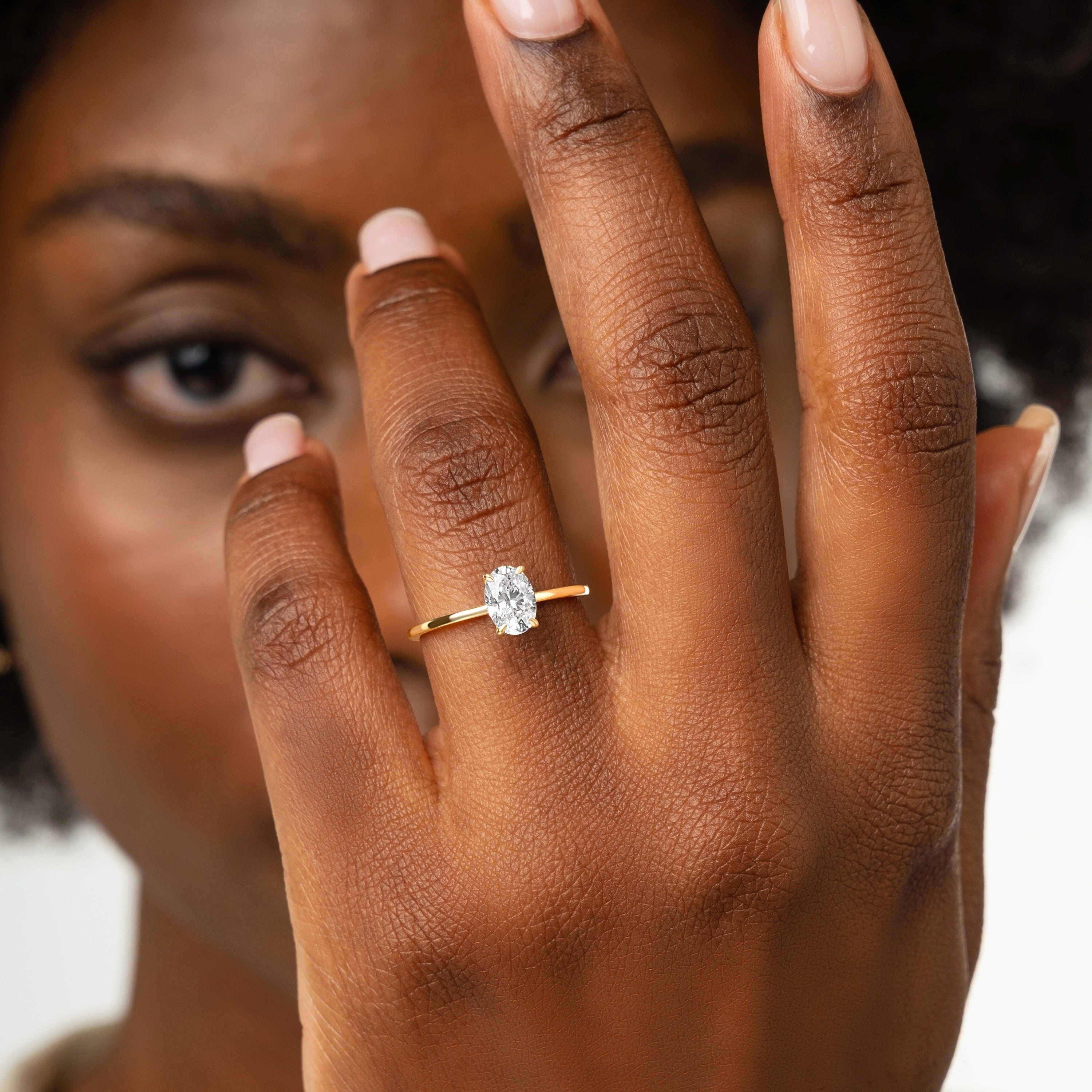 Oval Engagement Ring Solid Gold Diamond Solitaire