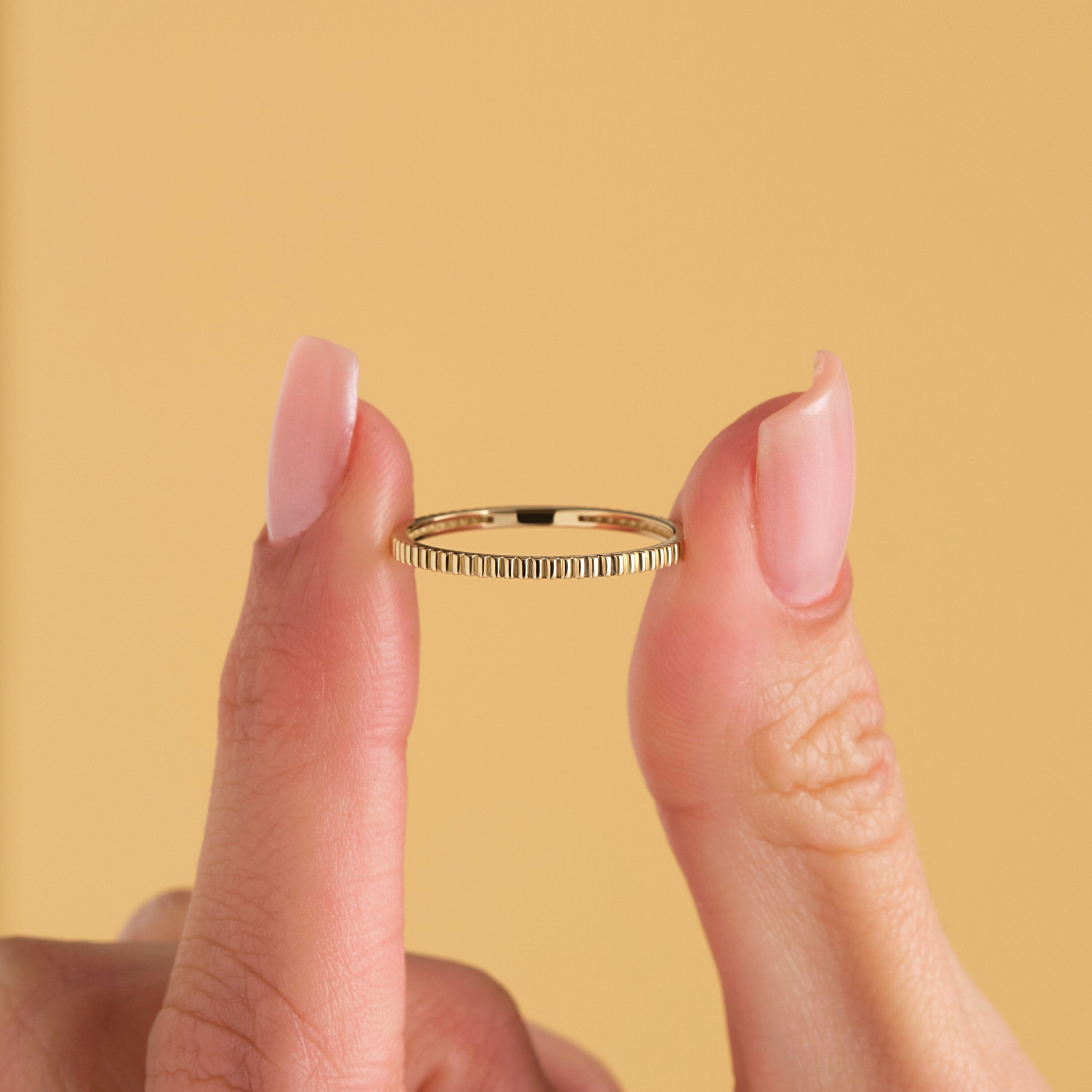 Solid Gold Wedding Band Dainty Fluted Ring