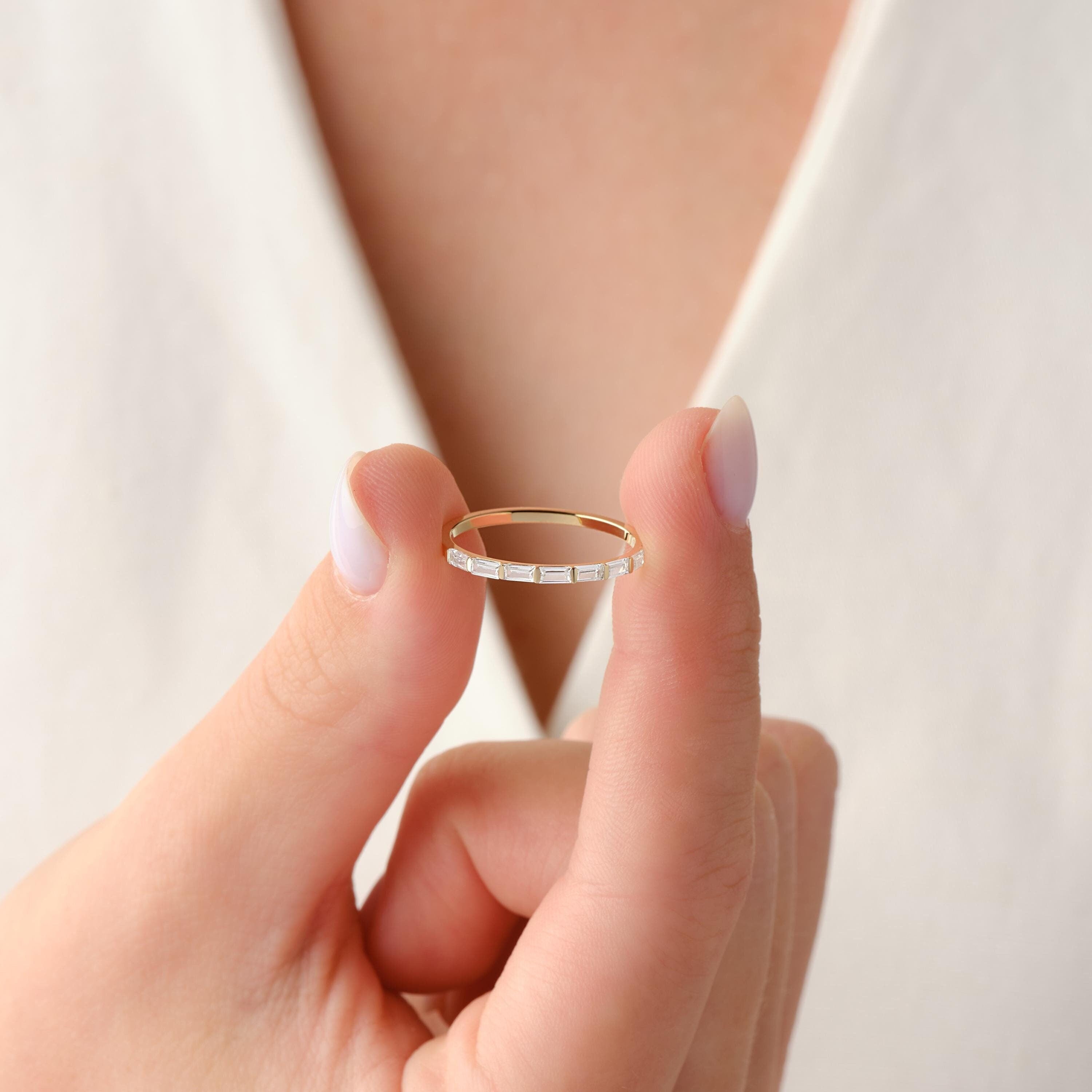 Baguette Wedding Band Solid Gold Diamond Ring