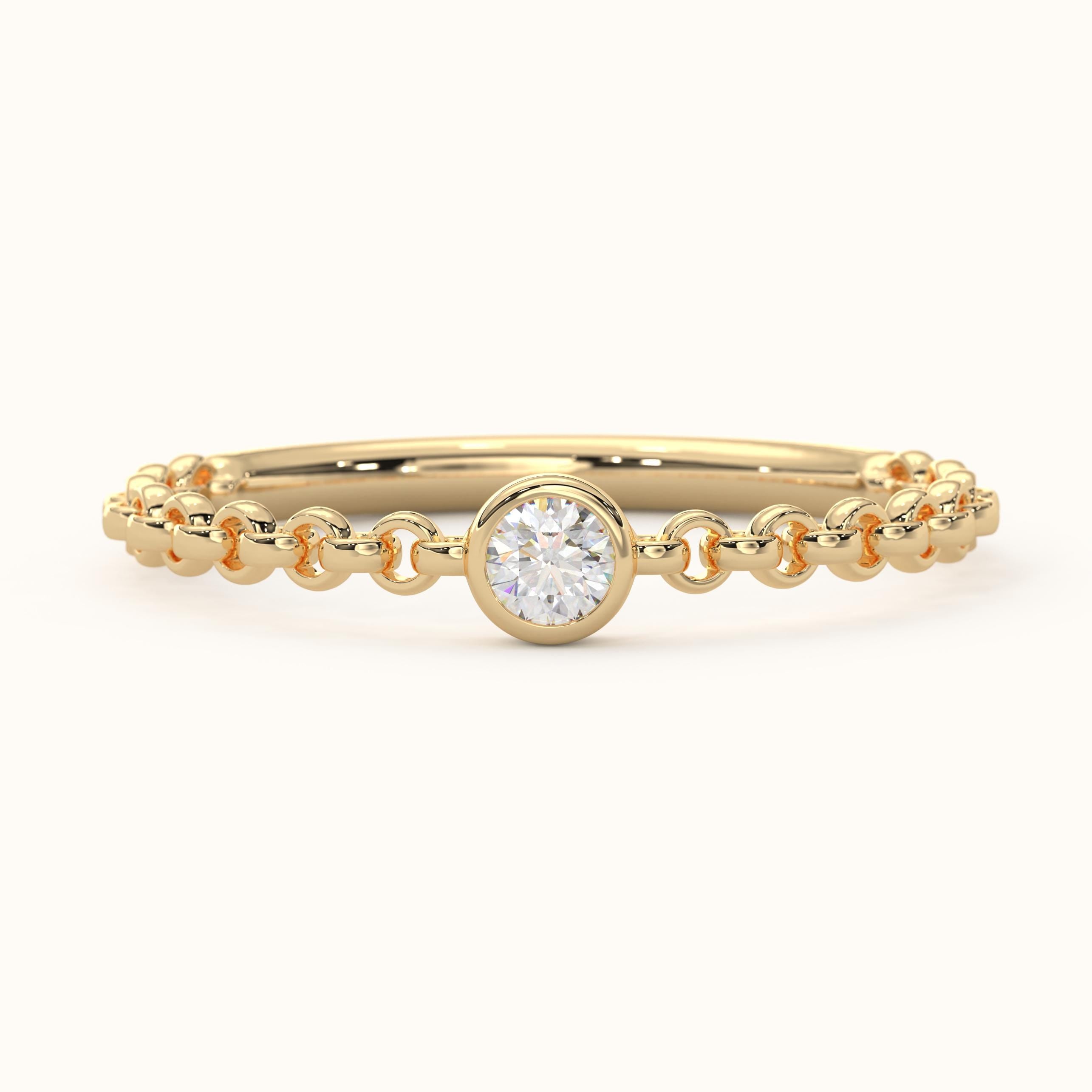 Diamond Chain Ring Solid Gold Bezel Band