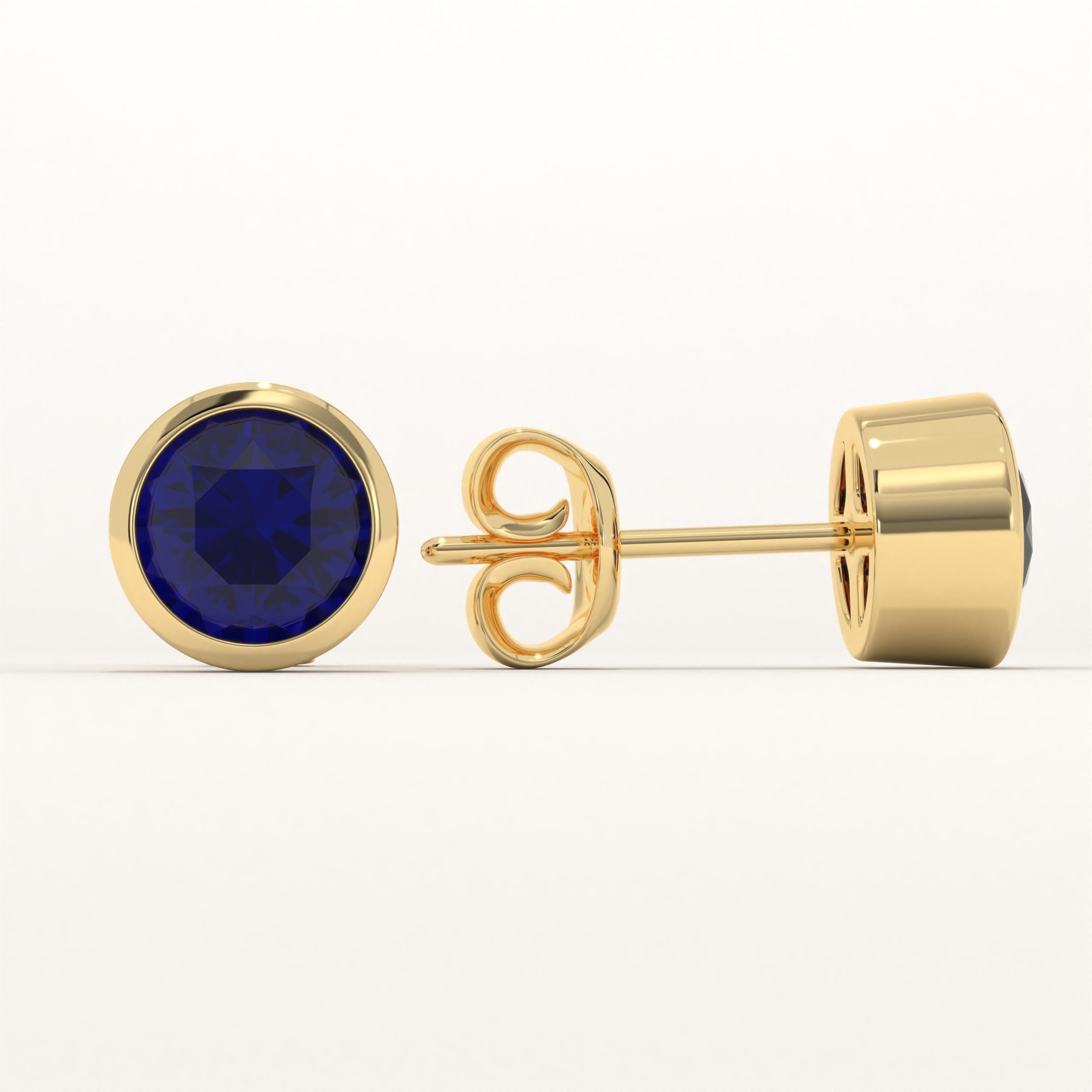Dainty Blue Sapphire Solid Gold Stud Earrings