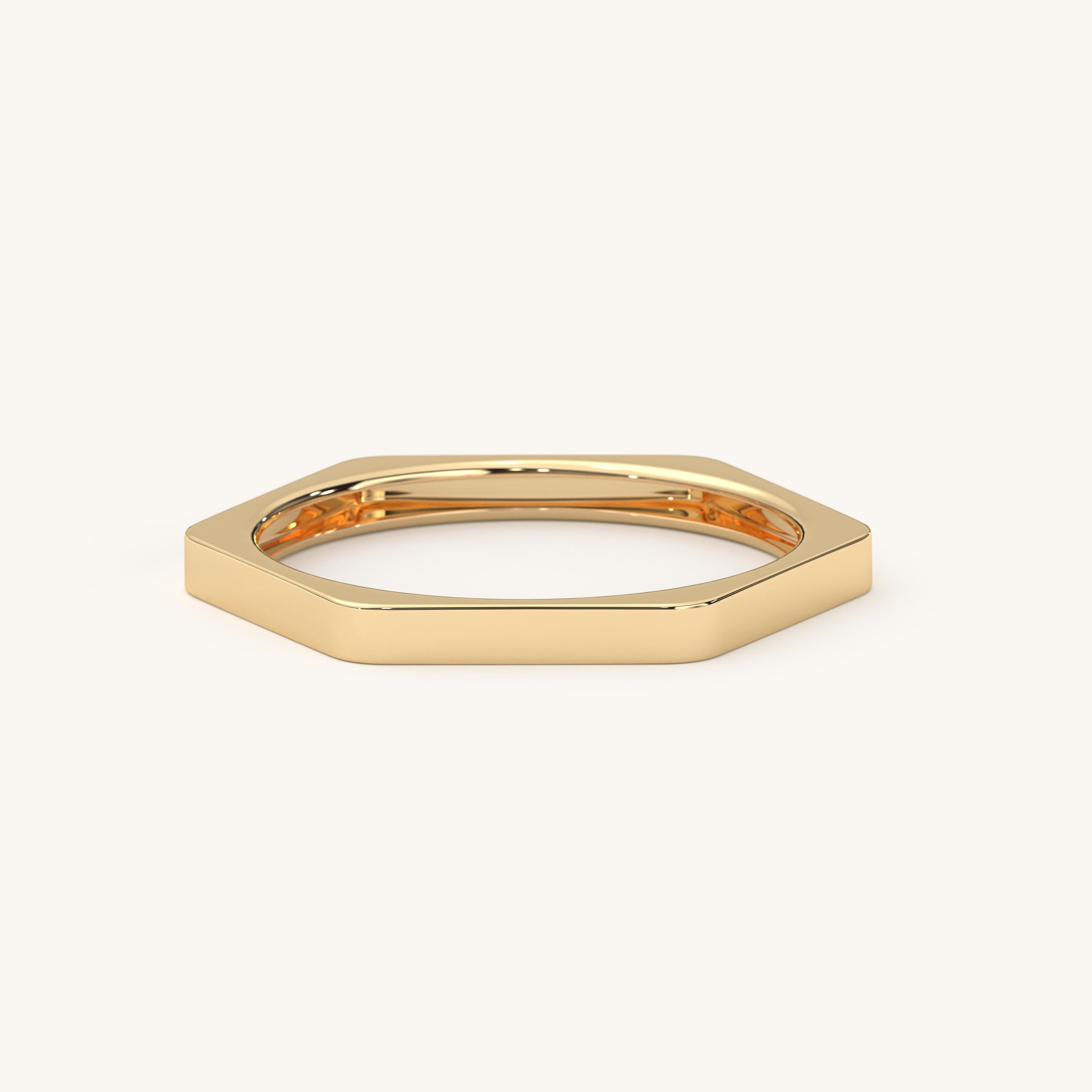 14K Gold Hexagon Ring - Solid Geometric Band