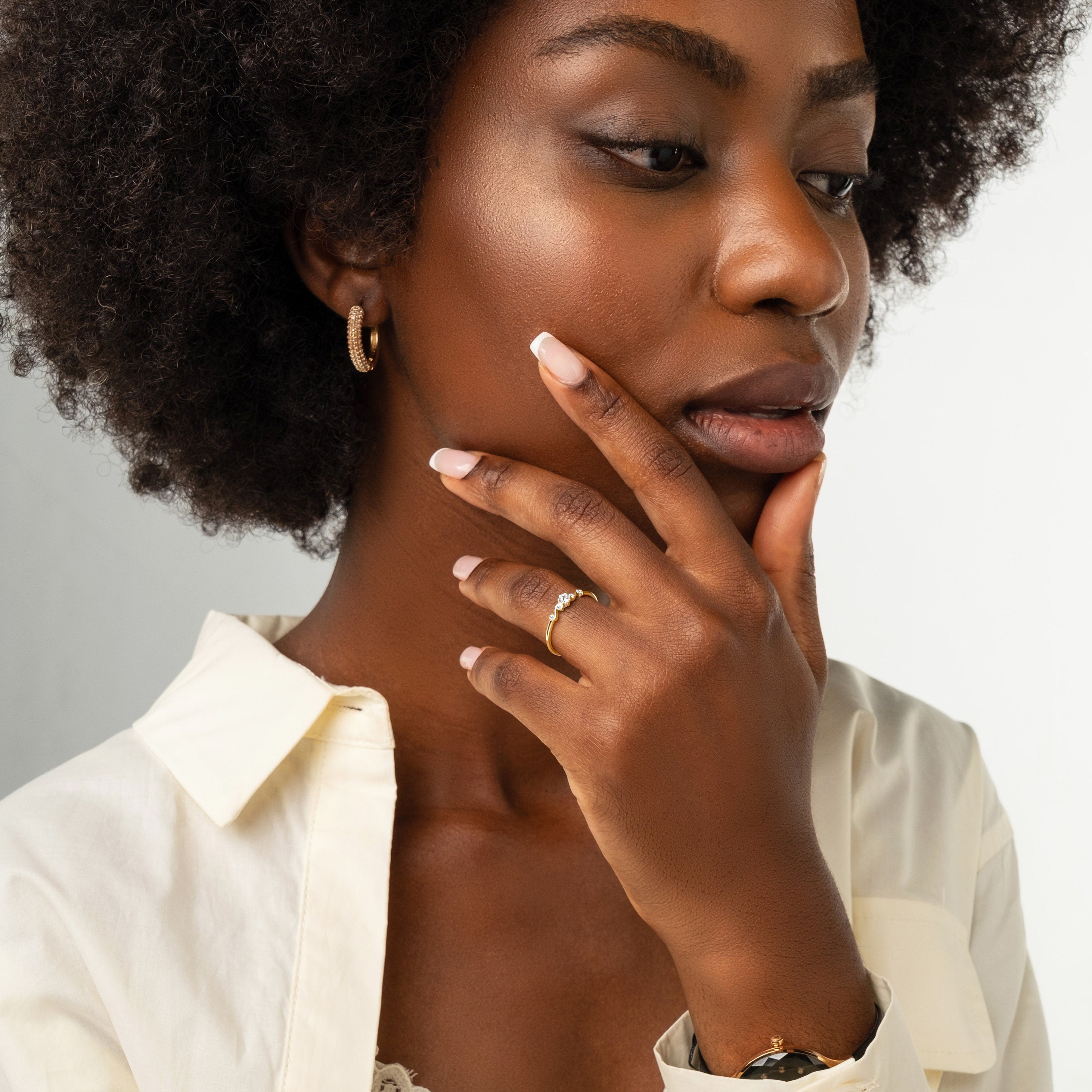 Dainty Diamond Ring Art Deco Solid Gold Multistone Bridal