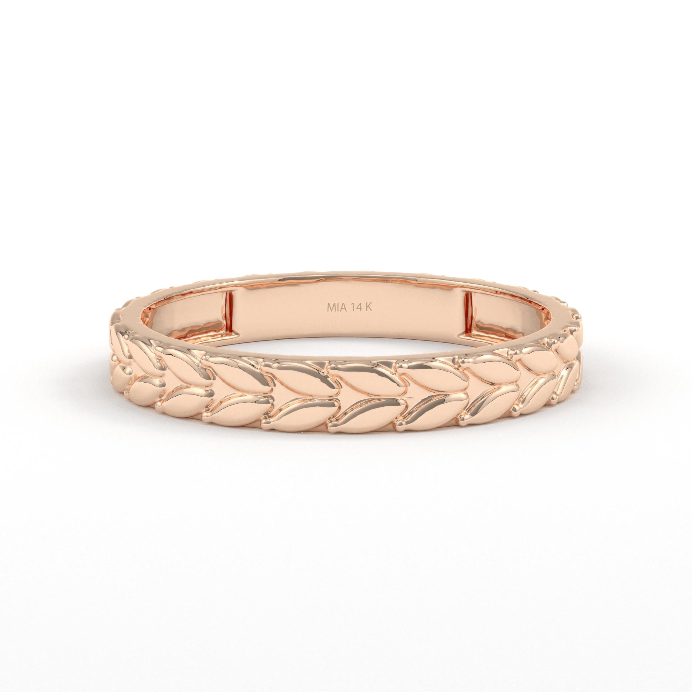 rose gold leaf pattern wedding band