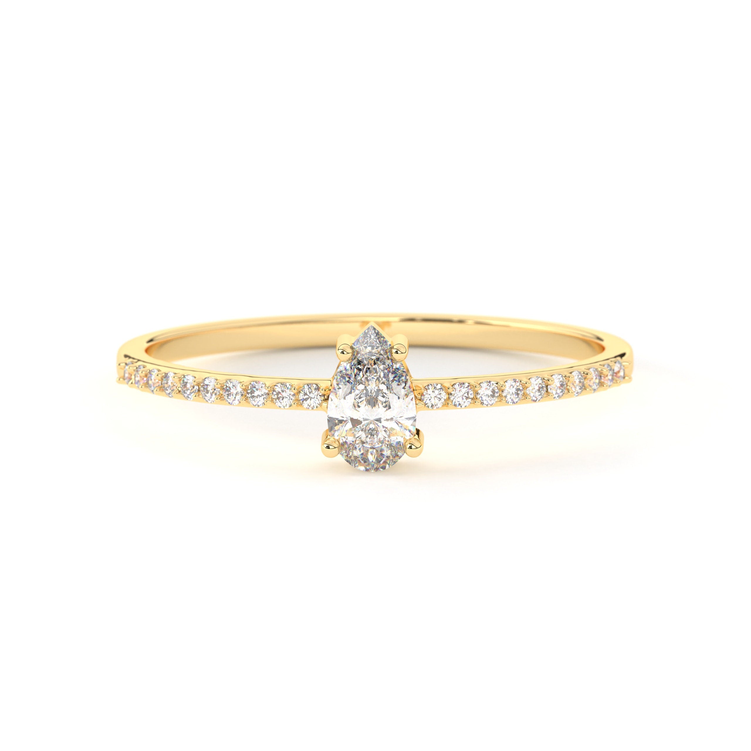 Pear Cut Diamond Ring Solid Gold Band