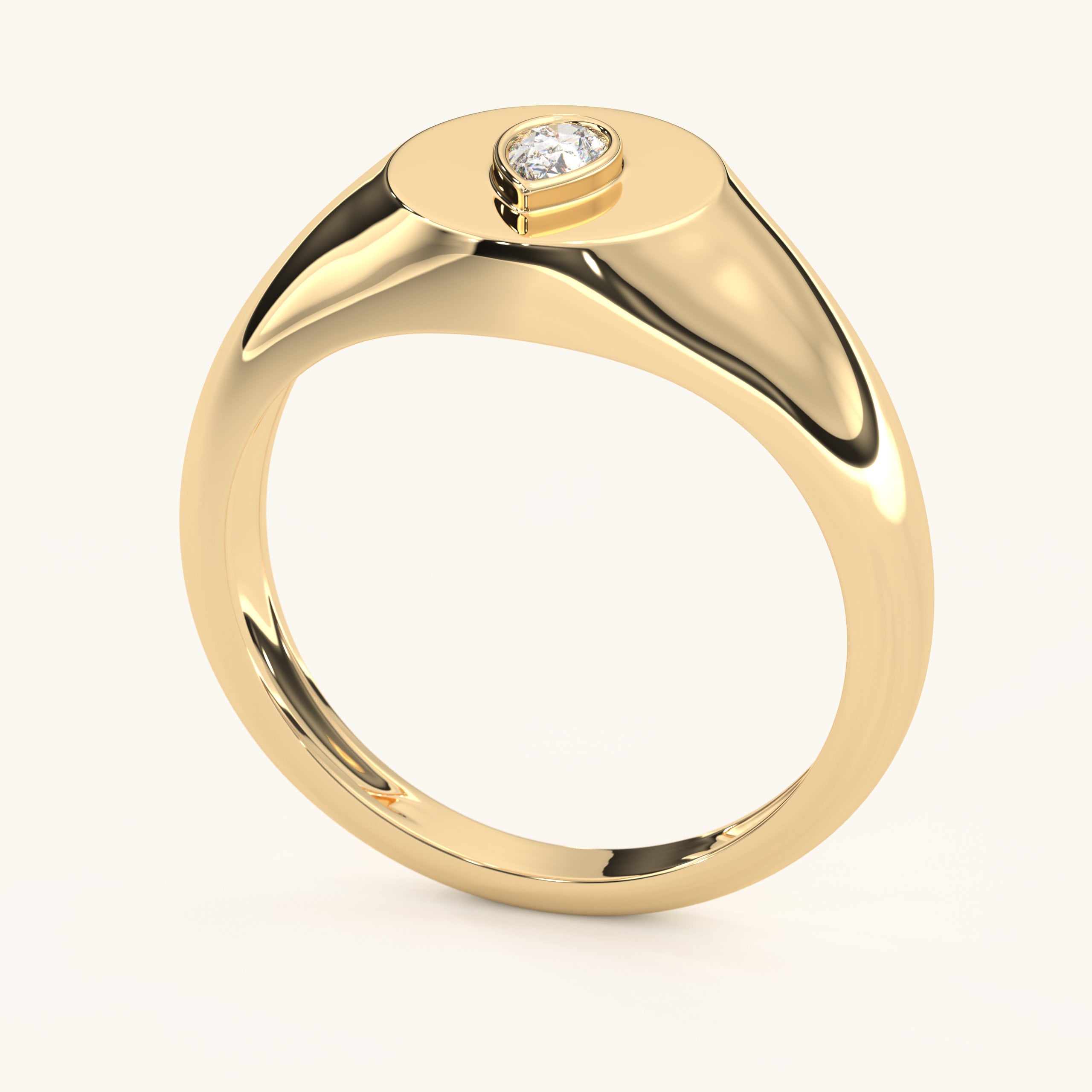 Pear Diamond Ring Solid Gold Signet Handmade