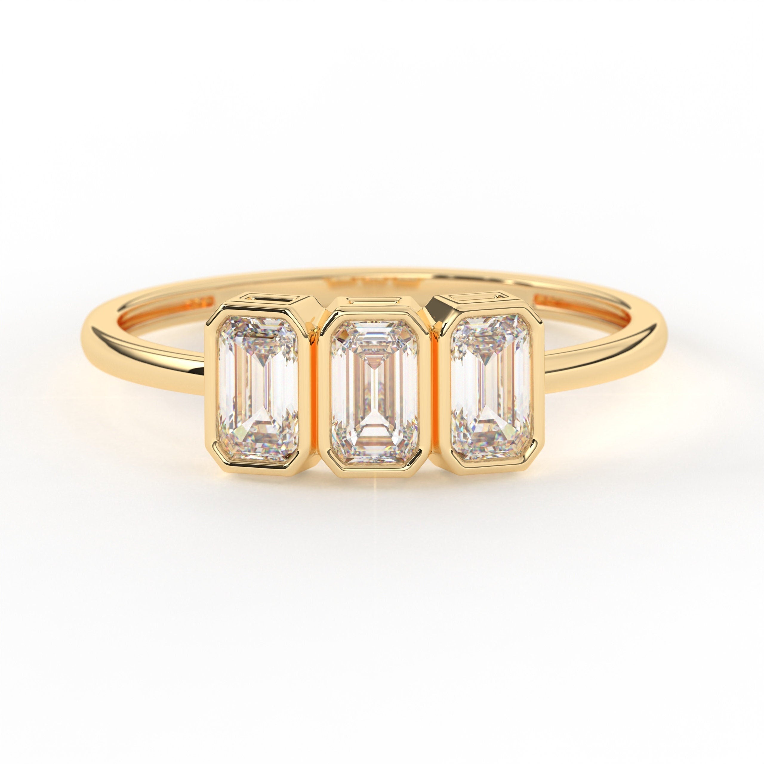 Emerald Engagement Ring Solid Gold Three Stone