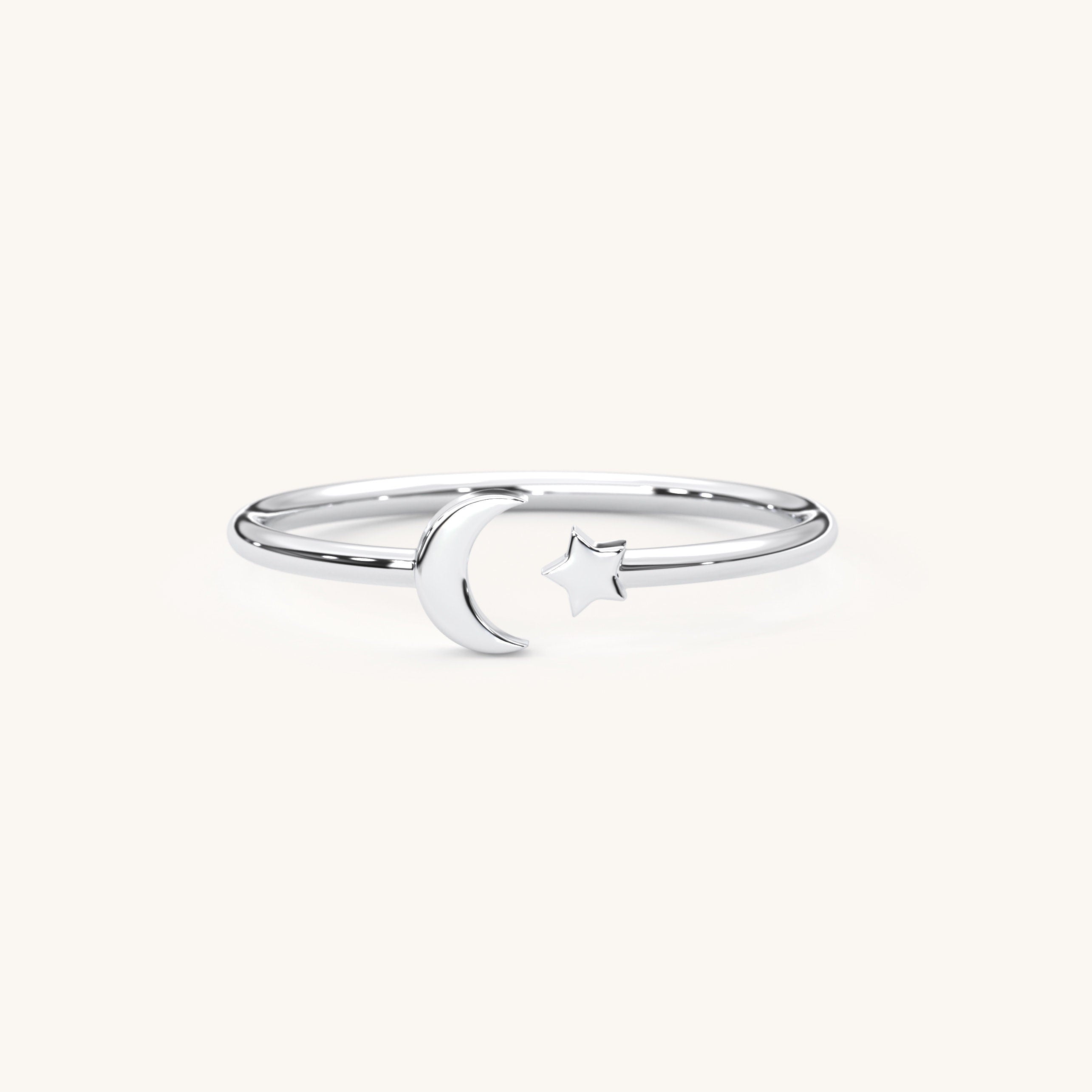 Solid Gold Moon Ring Celestial Petite
