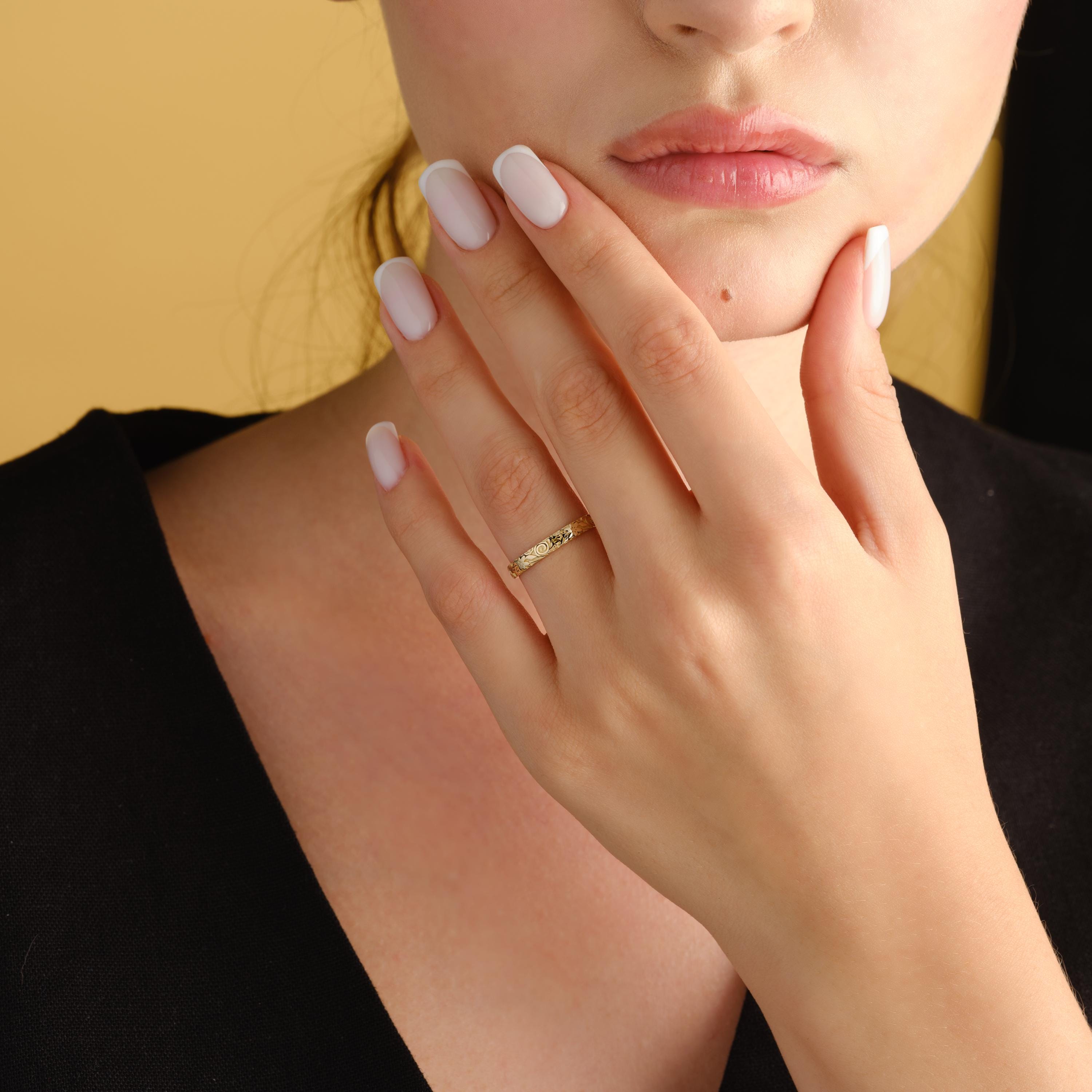 Gold Floral Ring Solid Gold Band