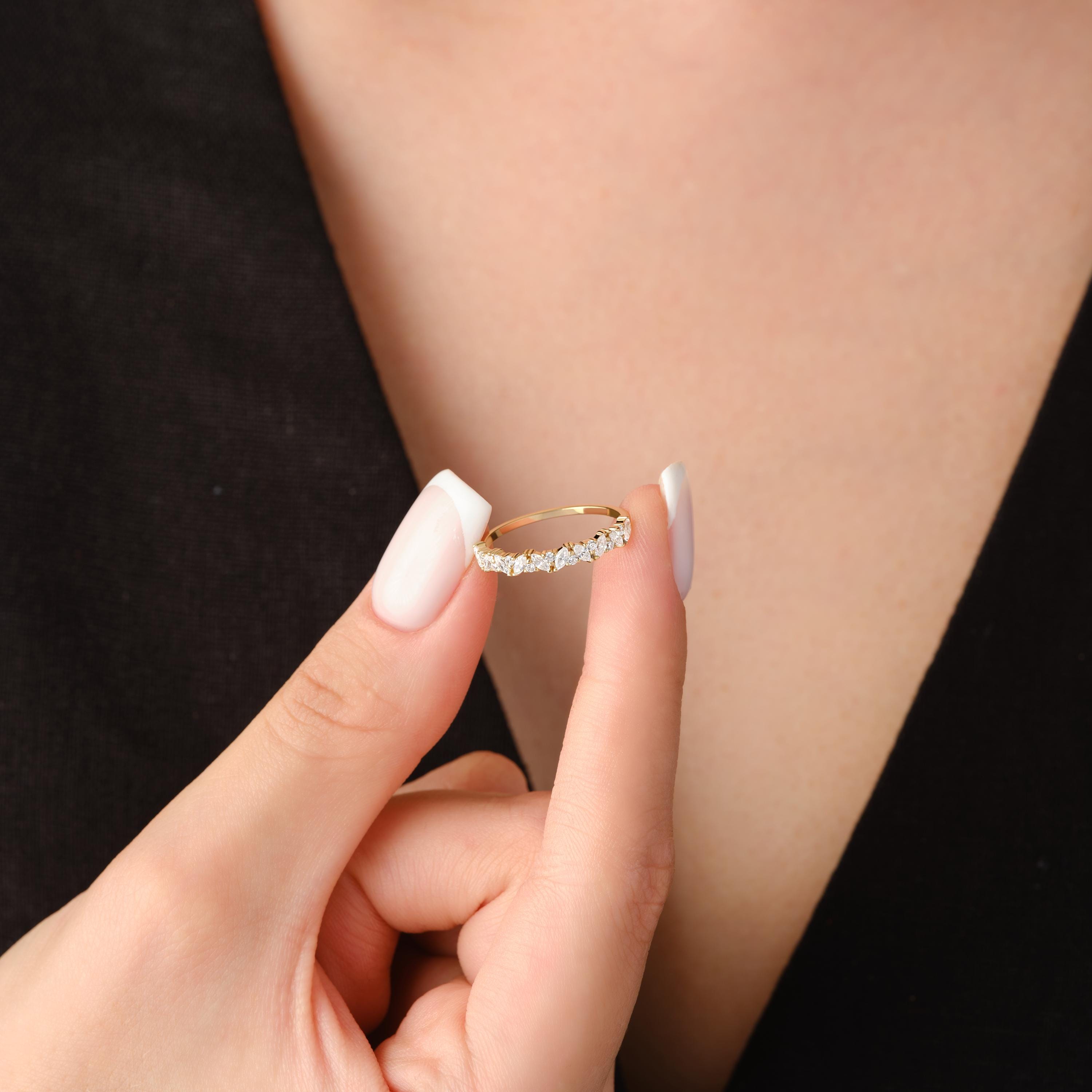 Solid Gold Marquise Diamond Ring