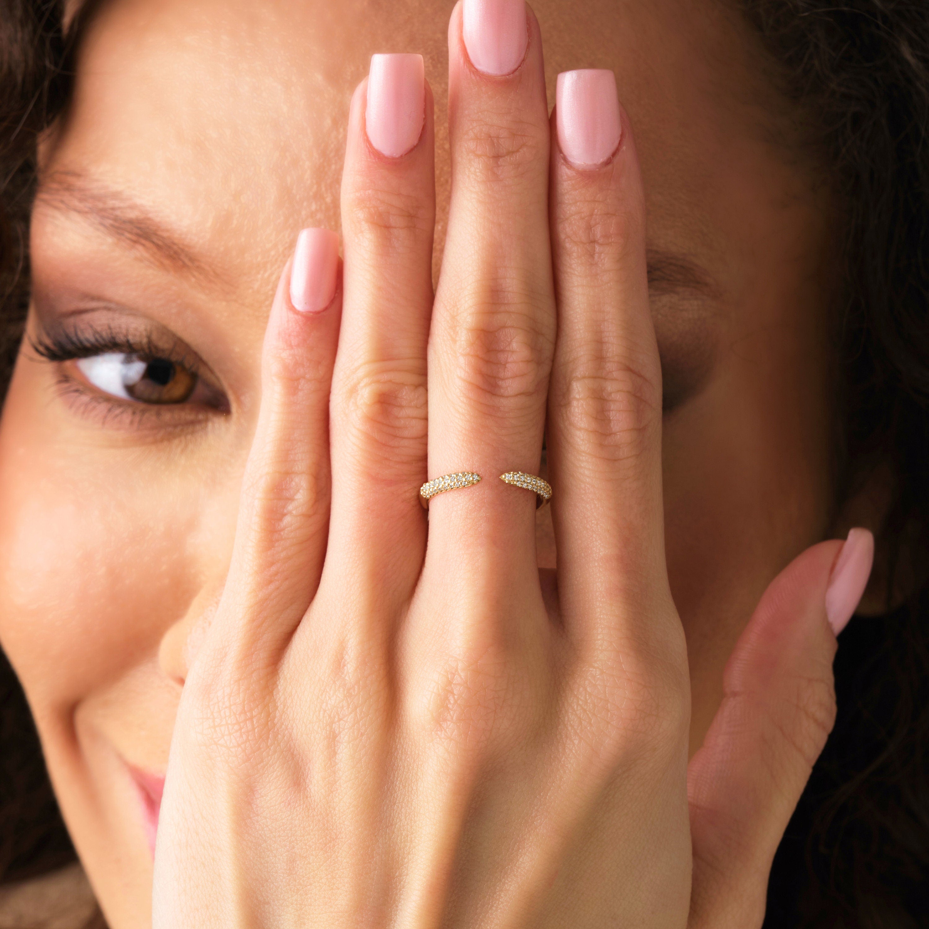 Solid Gold Open Design Pave Diamond Cuff Ring