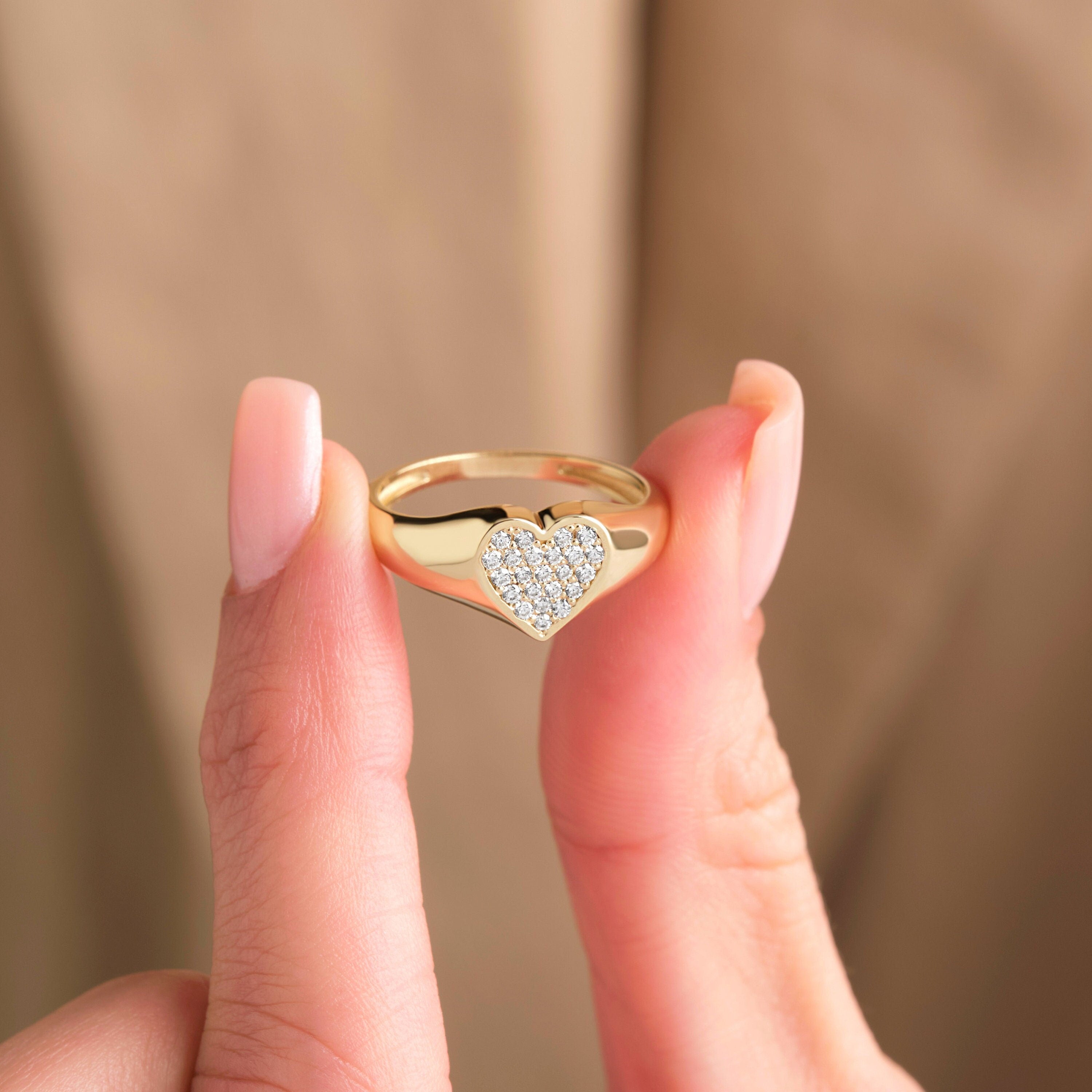 Solid Gold Heart Signet Ring