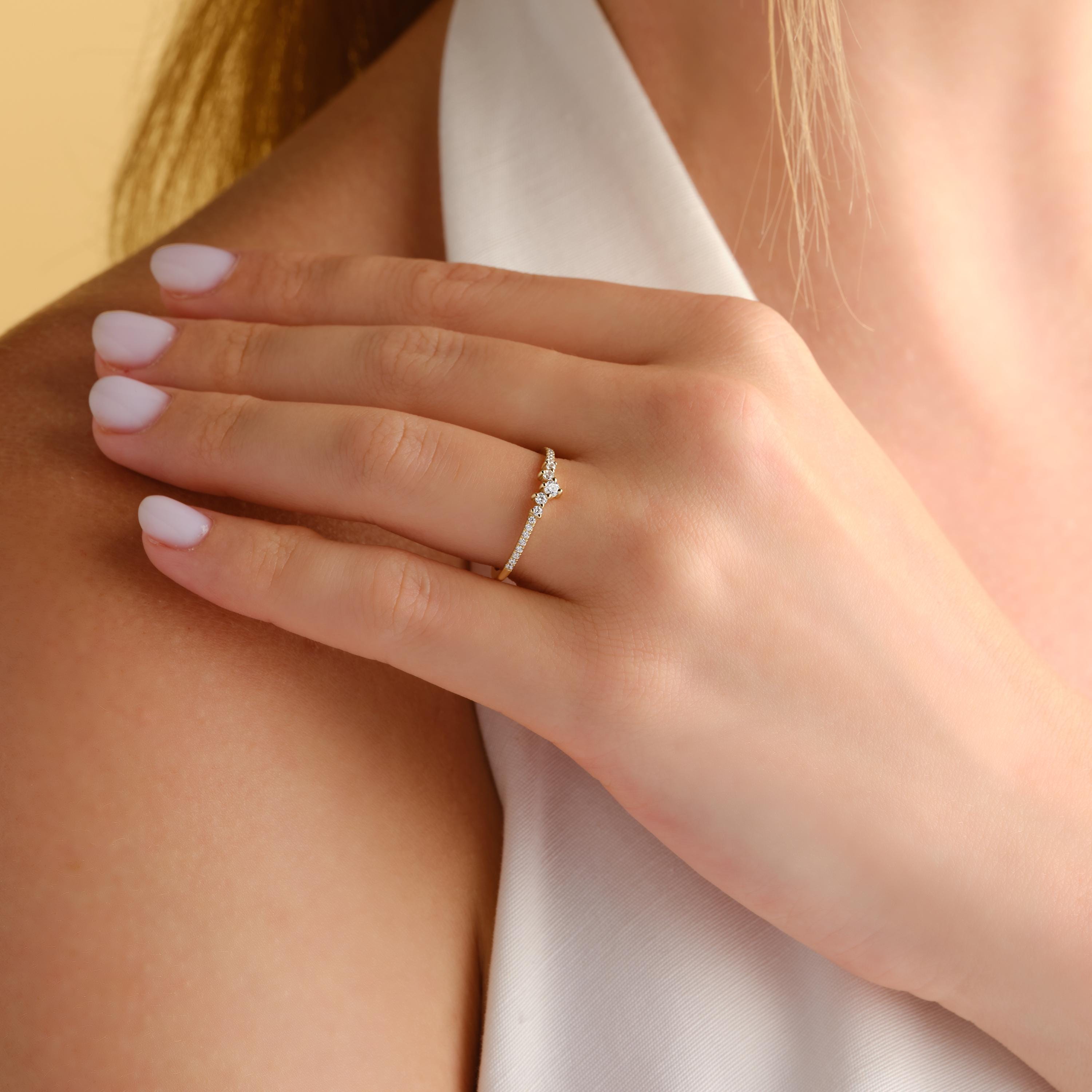 Diamond Nesting Ring Solid Gold Cluster Band