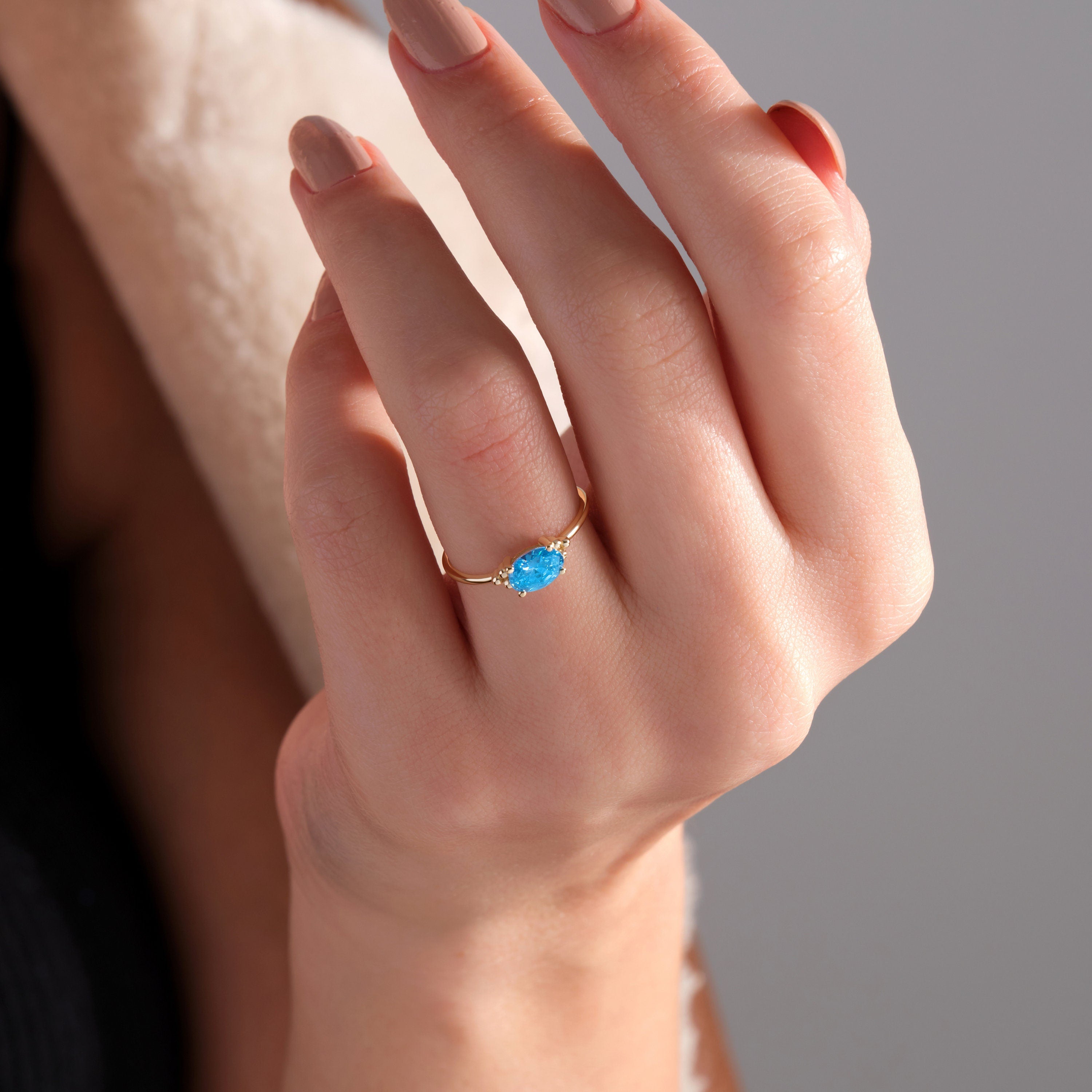 Delicate Oval Birthstone Solid Gold Ring