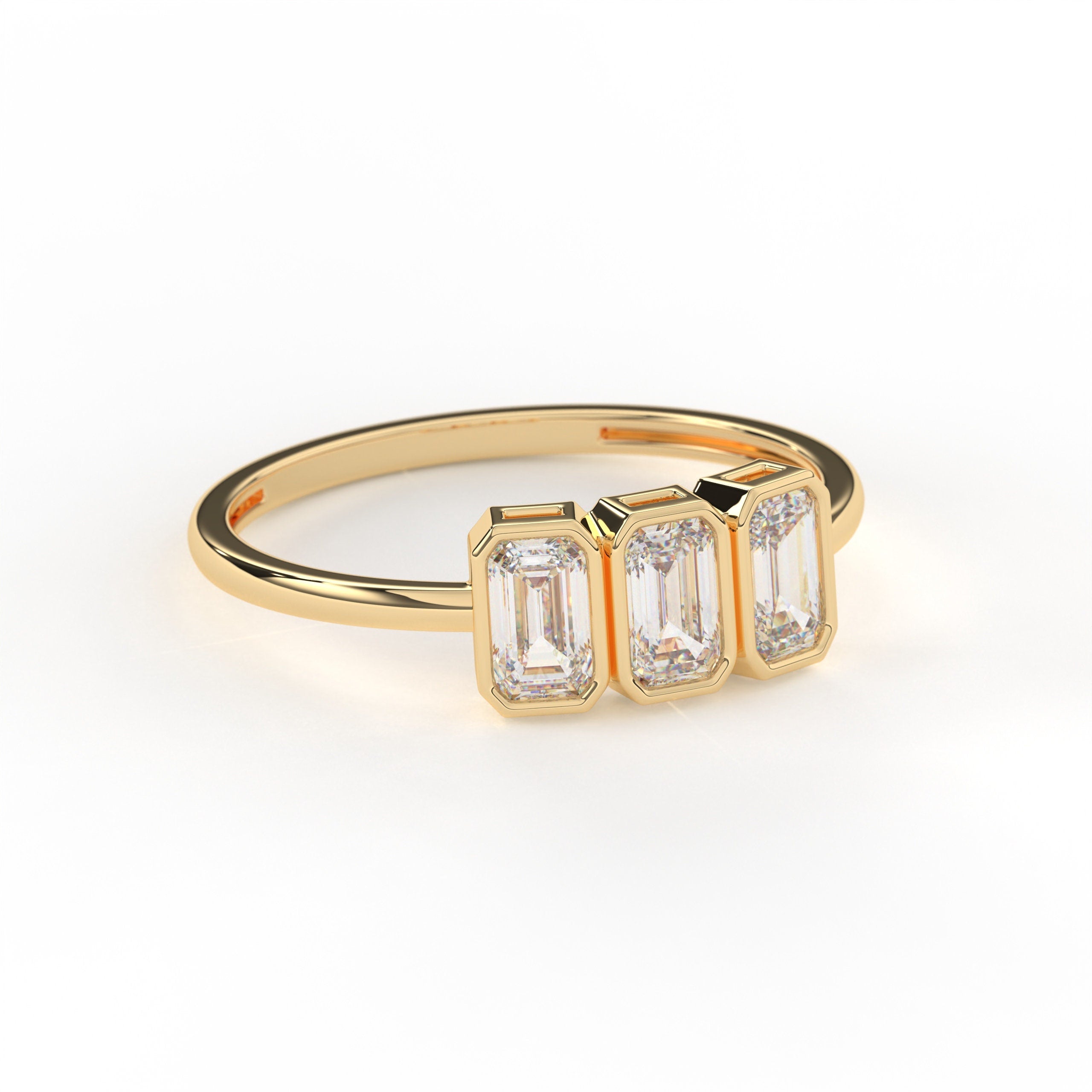 Emerald Engagement Ring Solid Gold Three Stone