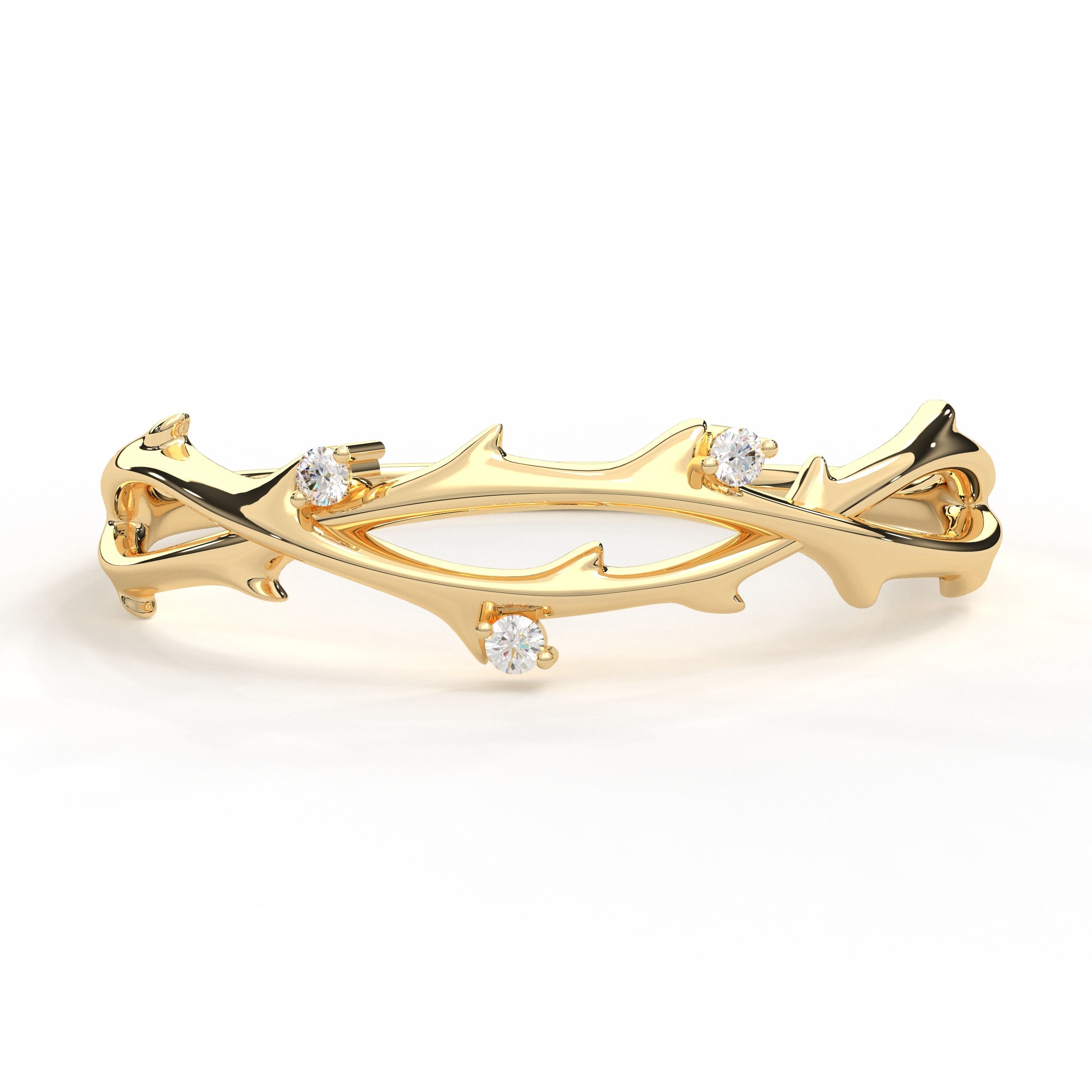 Gold Floral Ring Handmade Diamond Twig Band