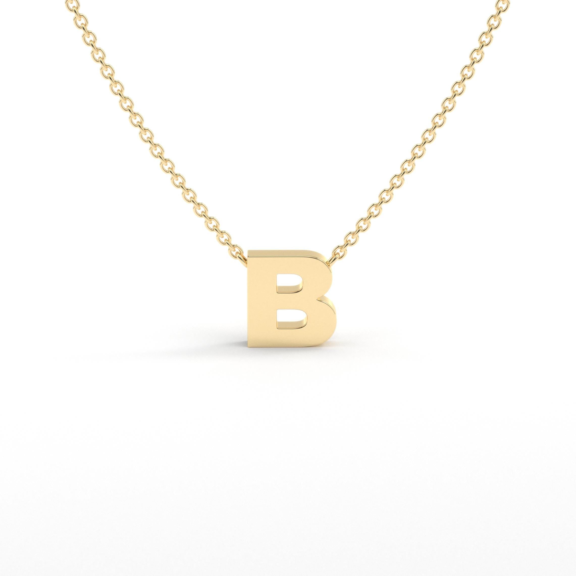 Yellow Gold B Initial Pendant Necklace