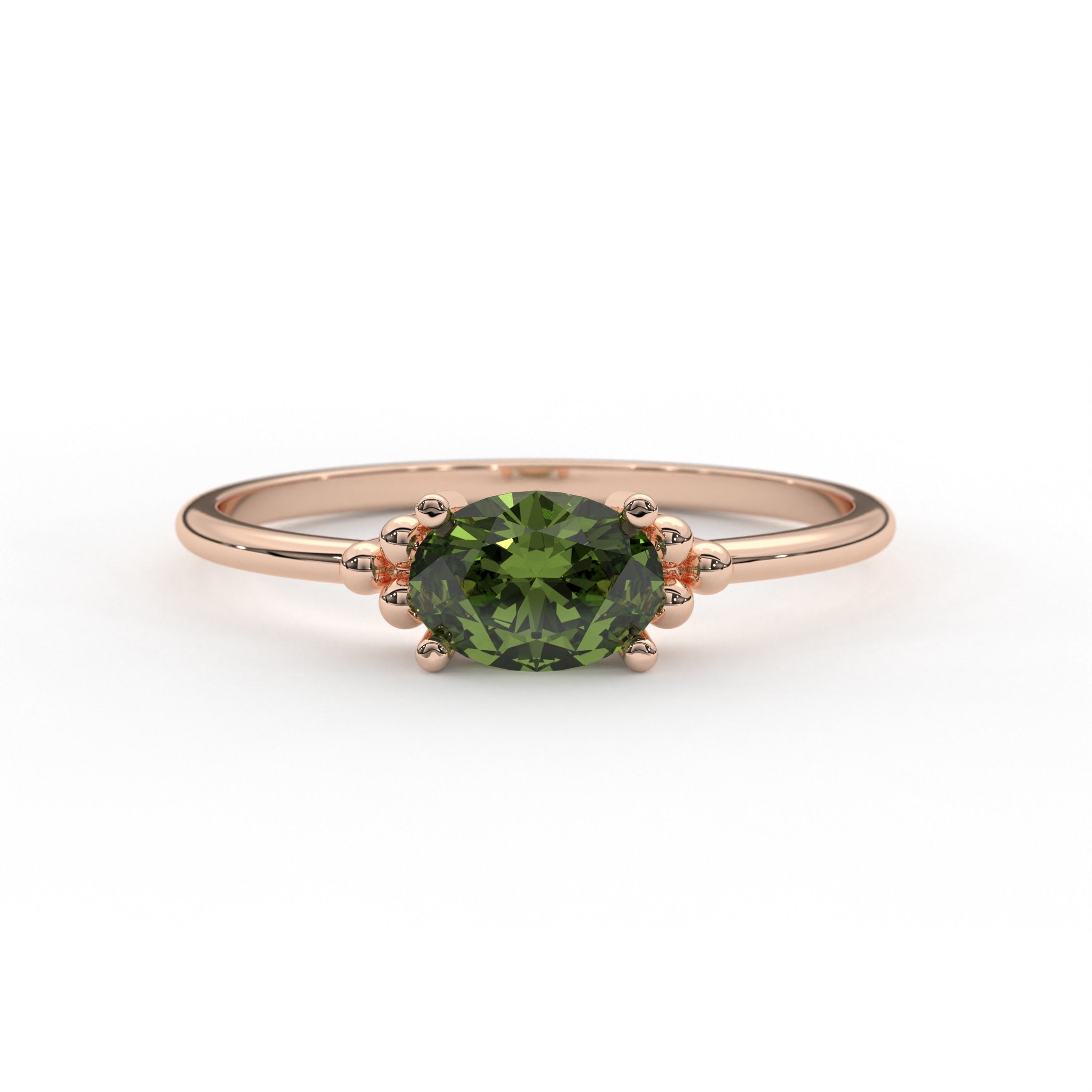 Custom Oval Birthstone Solid Gold Ring