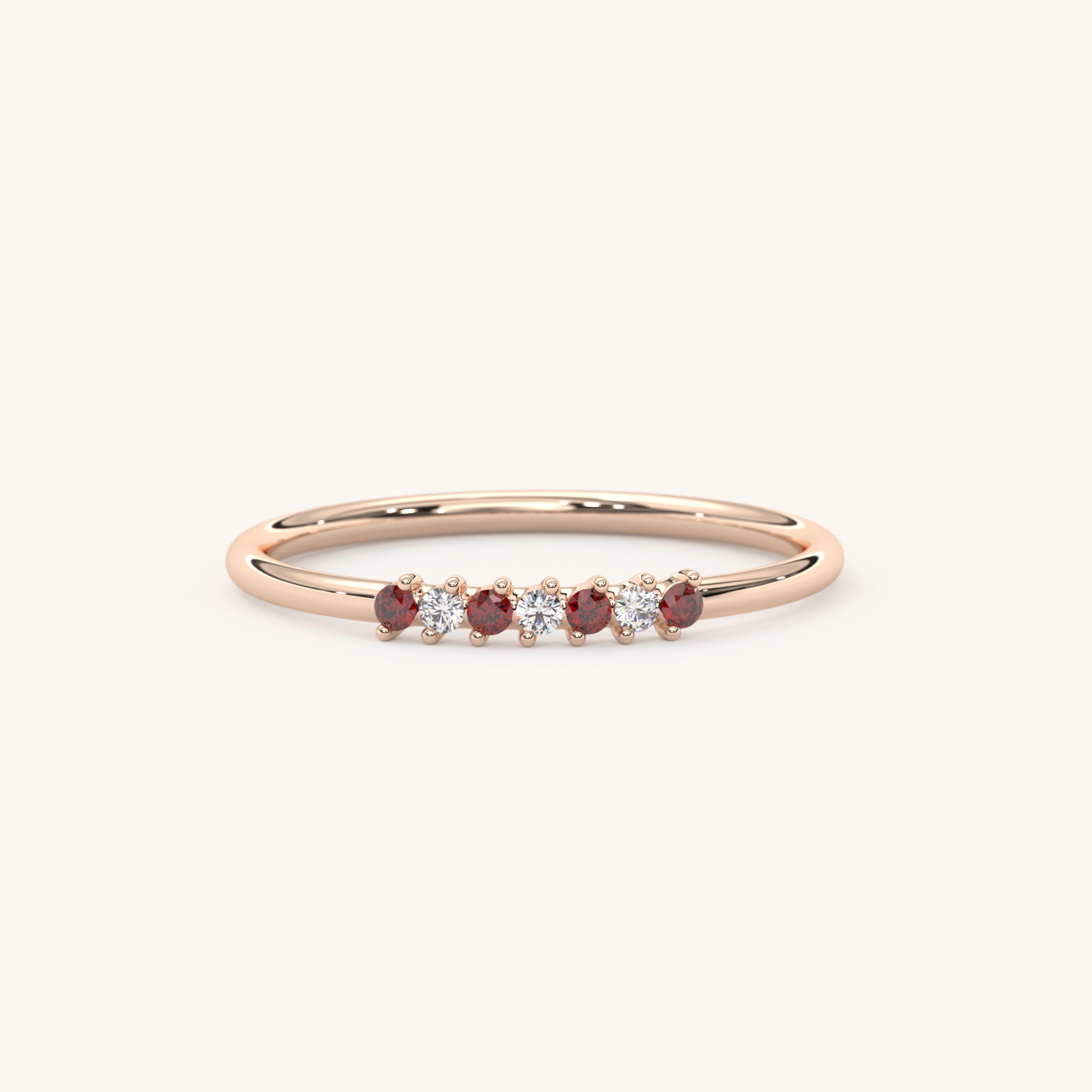 14k Rose Gold Garnet Ring Dainty Stackable Band