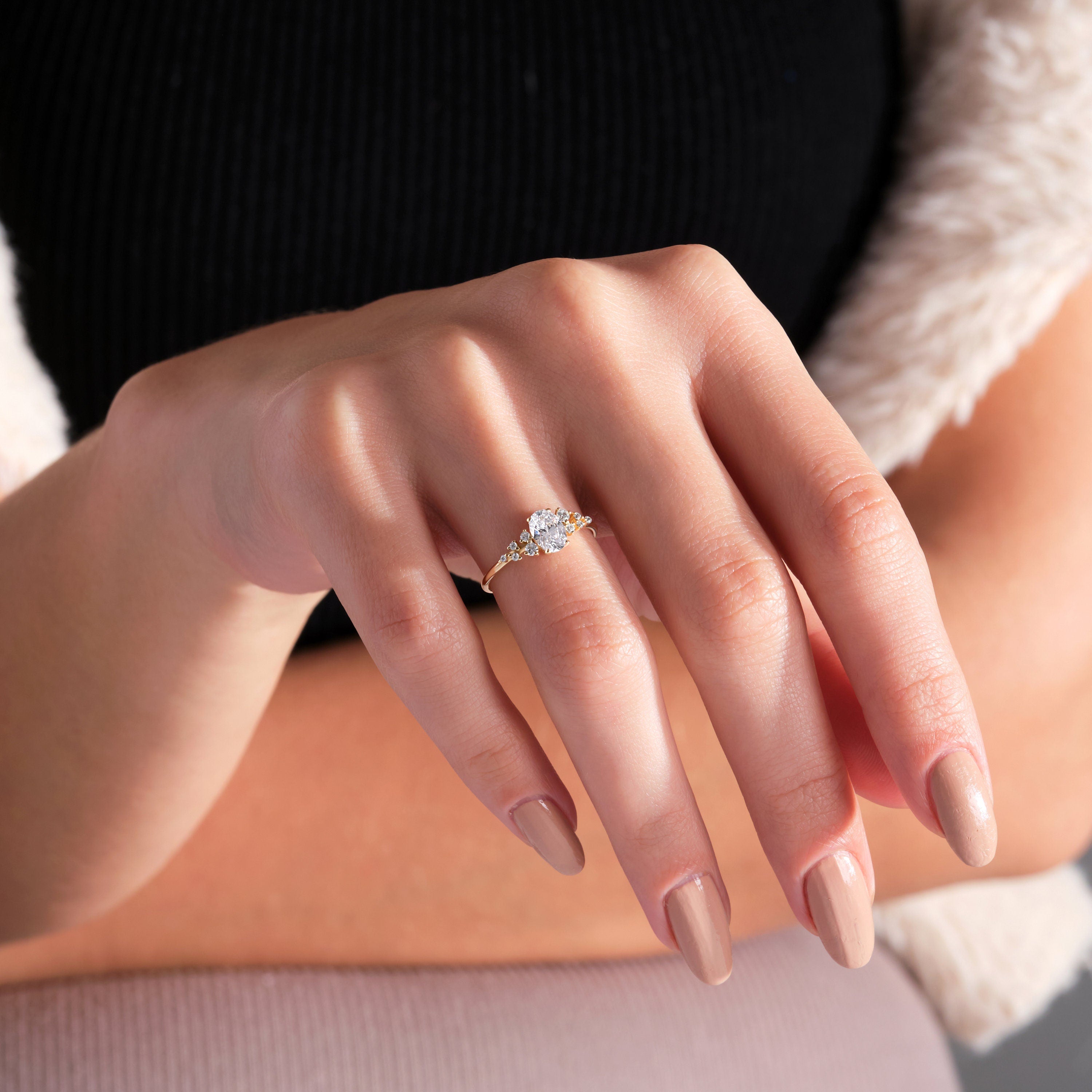 Diamond Cluster Ring Moissanite Promise Ring Solid Gold